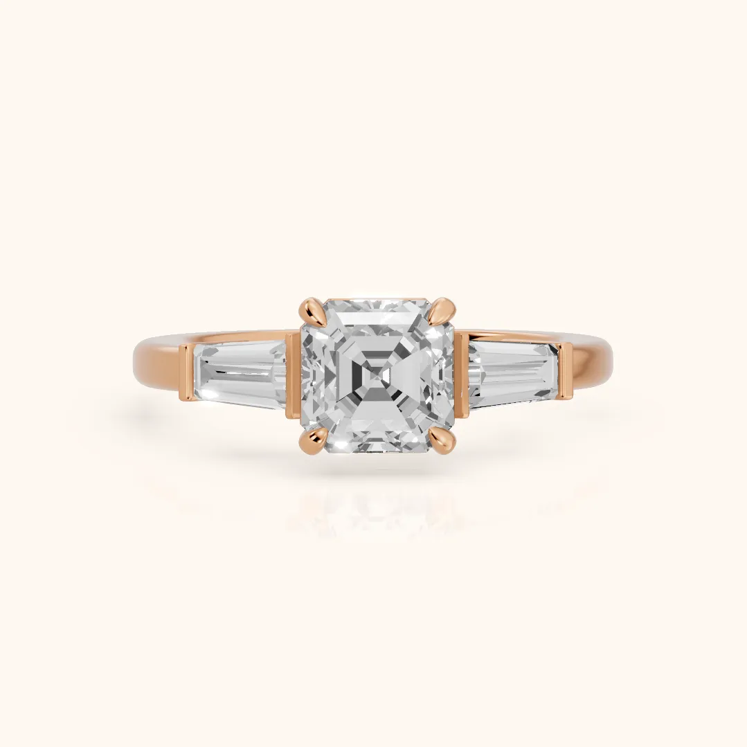 Zelda Tapered Baguette Asscher Diamond Engagement Ring in Rose Gold — view 2