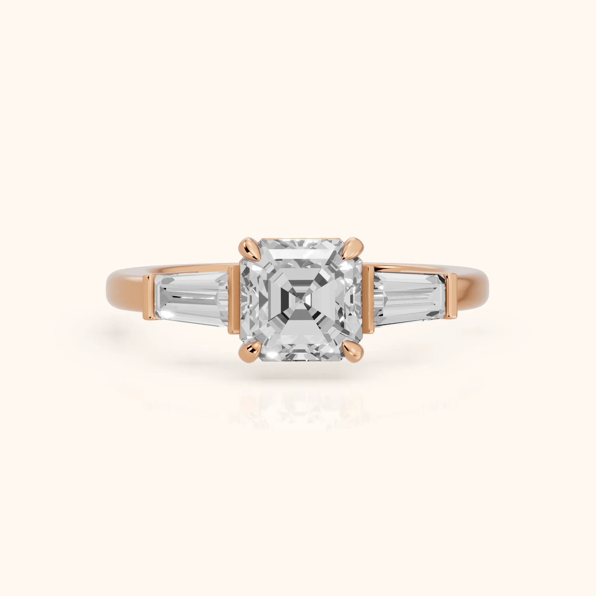 Zelda Tapered Baguette Asscher Diamond Engagement Ring in Rose Gold — view 1
