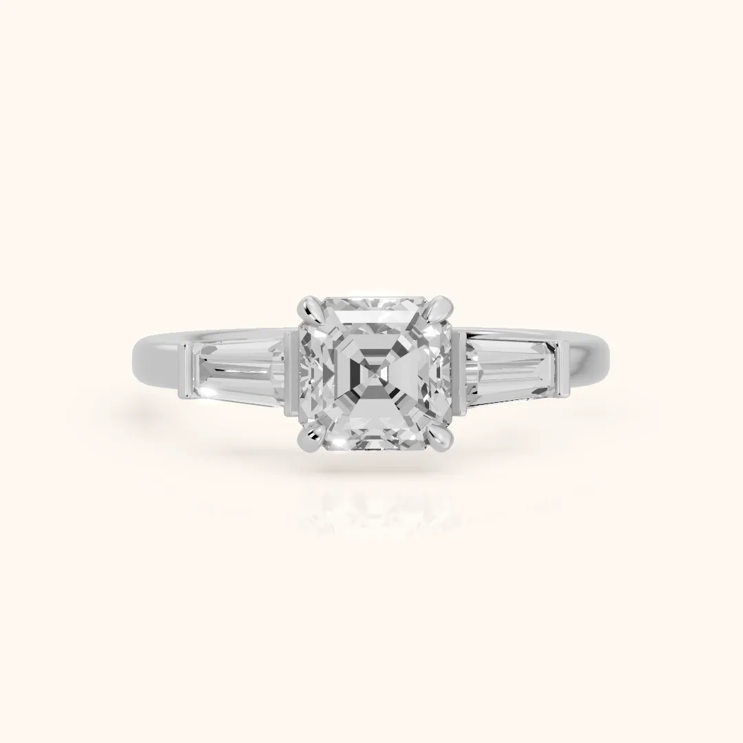 Zelda Tapered Baguette Asscher Diamond Engagement Ring in Silver — view 2