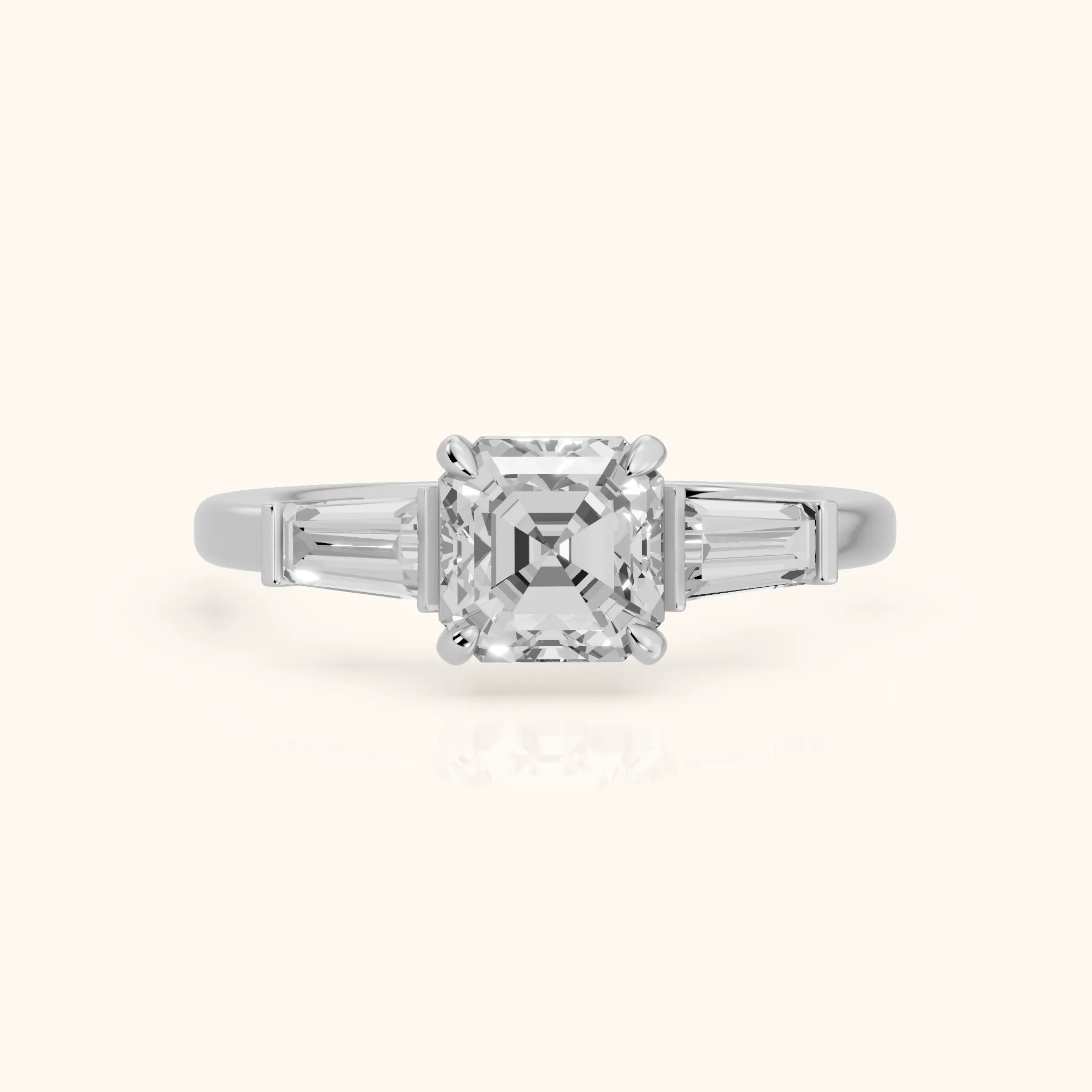 Zelda Tapered Baguette Asscher Diamond Engagement Ring in Silver — view 1
