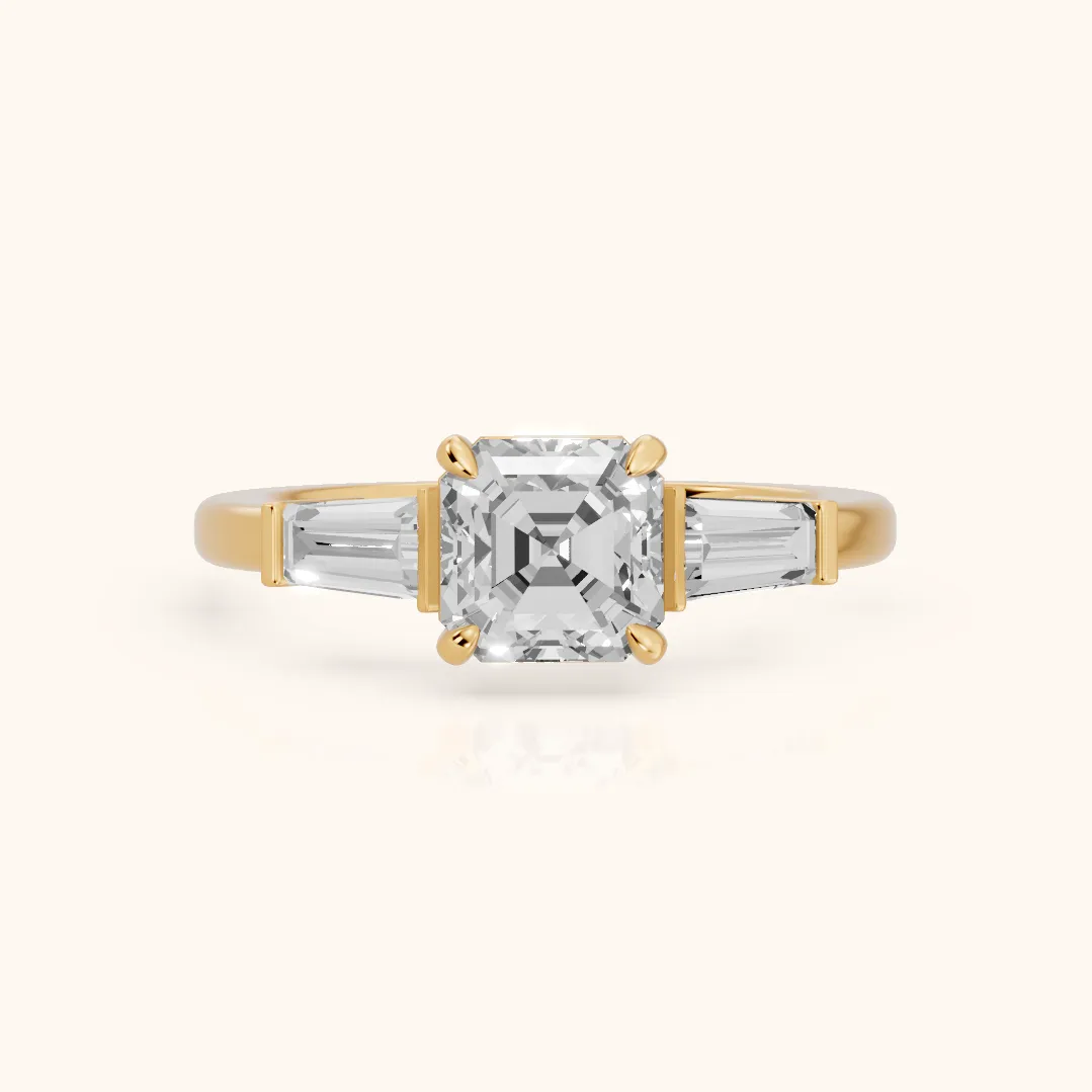 Zelda Tapered Baguette Asscher Diamond Engagement Ring in Yellow Gold — view 2