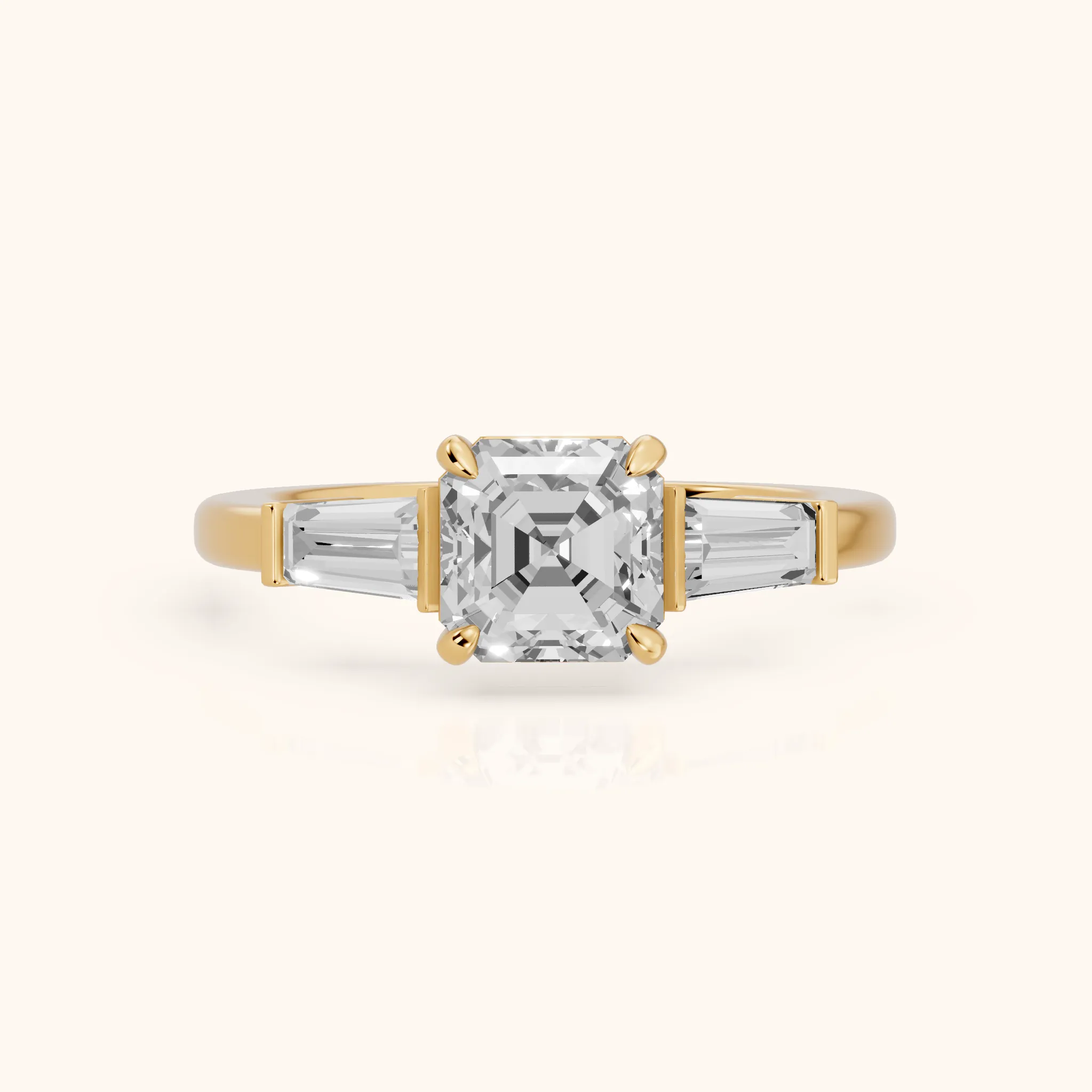 Zelda Tapered Baguette Asscher Diamond Engagement Ring in Yellow Gold — view 1