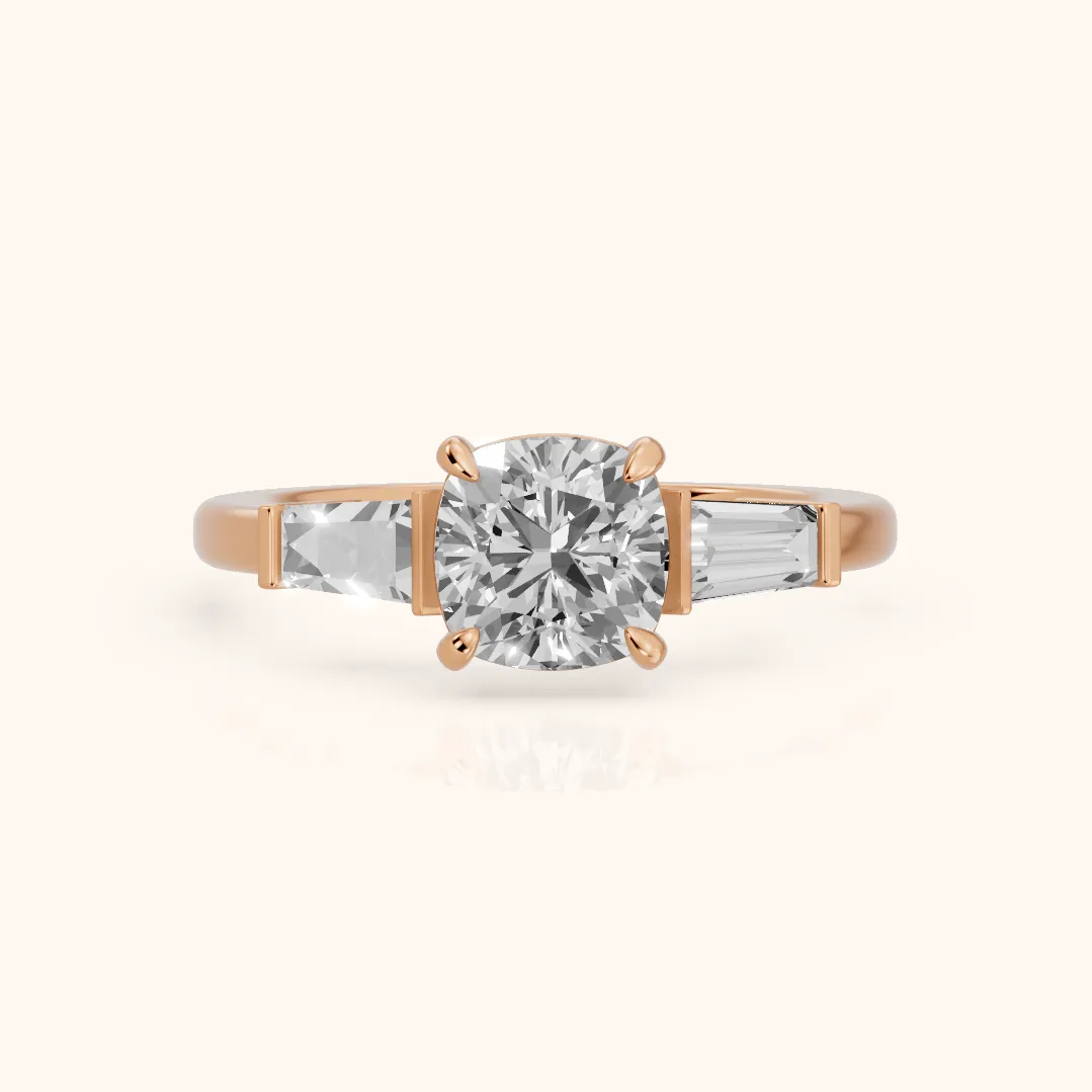 Zelda Tapered Baguette Cushion Diamond Engagement Ring in Rose Gold — view 2