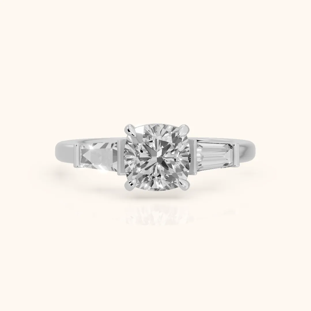 Zelda Tapered Baguette Cushion Diamond Engagement Ring in Silver — view 2