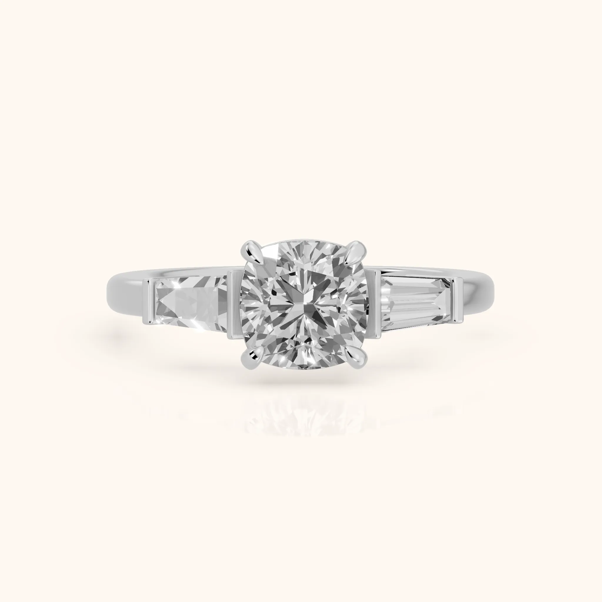 Zelda Tapered Baguette Cushion Diamond Engagement Ring in Silver — view 1
