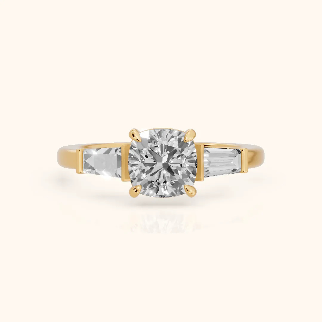 Zelda Tapered Baguette Cushion Diamond Engagement Ring in Yellow Gold — view 2