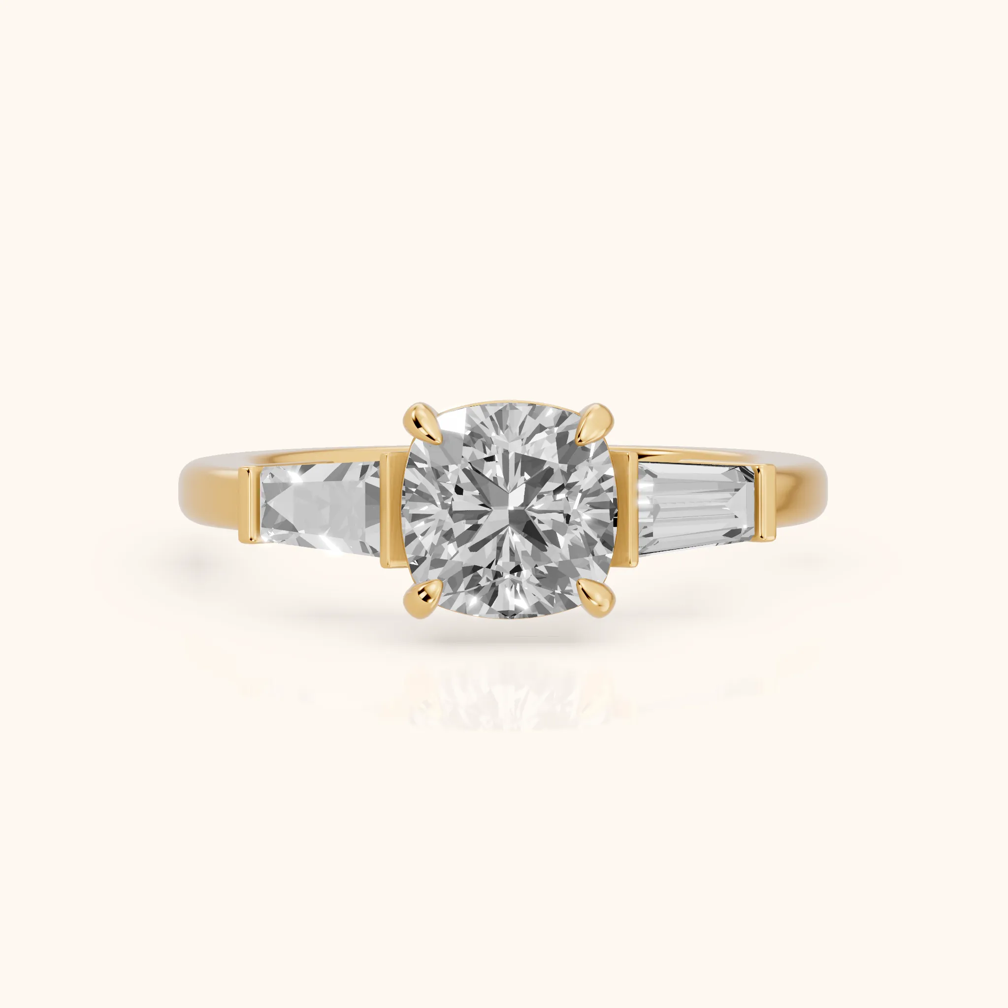 Zelda Tapered Baguette Cushion Diamond Engagement Ring in Yellow Gold — view 1