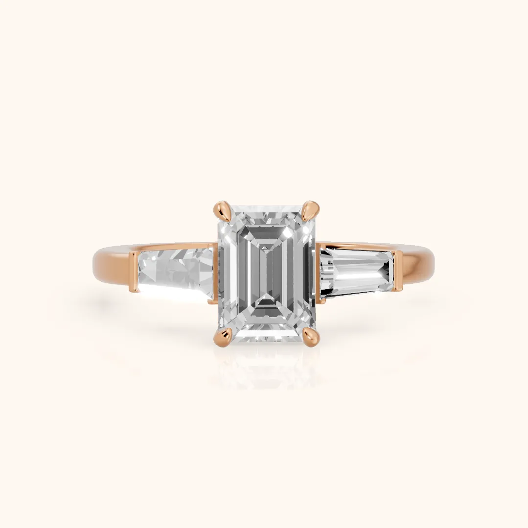 Zelda Tapered Baguette Emerald Diamond Engagement Ring in Rose Gold — view 2