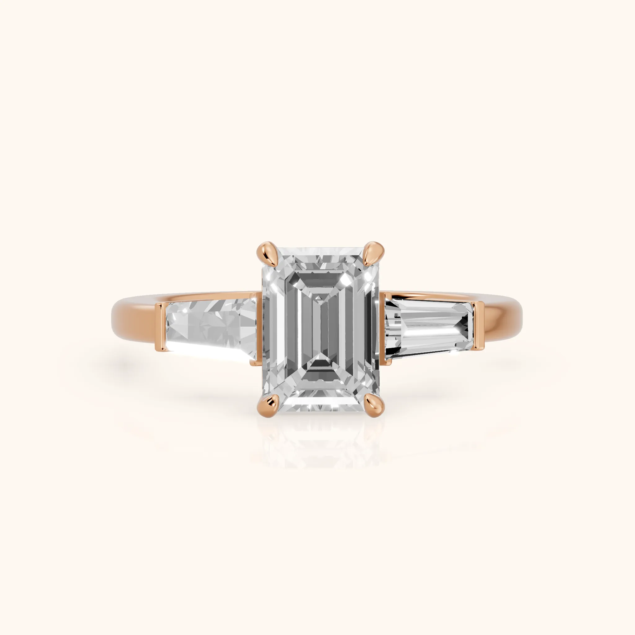 Zelda Tapered Baguette Emerald Diamond Engagement Ring in Rose Gold — view 1