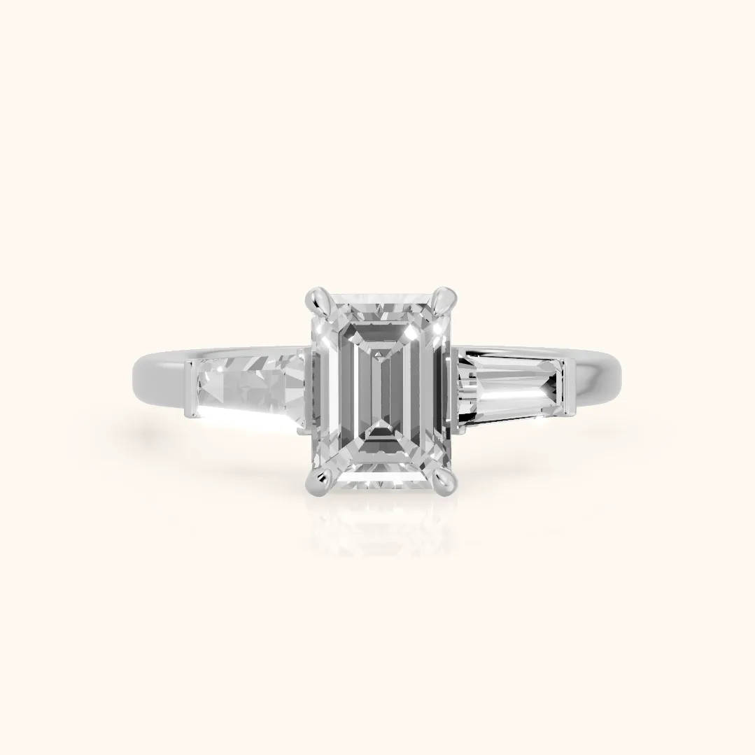 Zelda Tapered Baguette Emerald Diamond Engagement Ring in Platinum — view 2