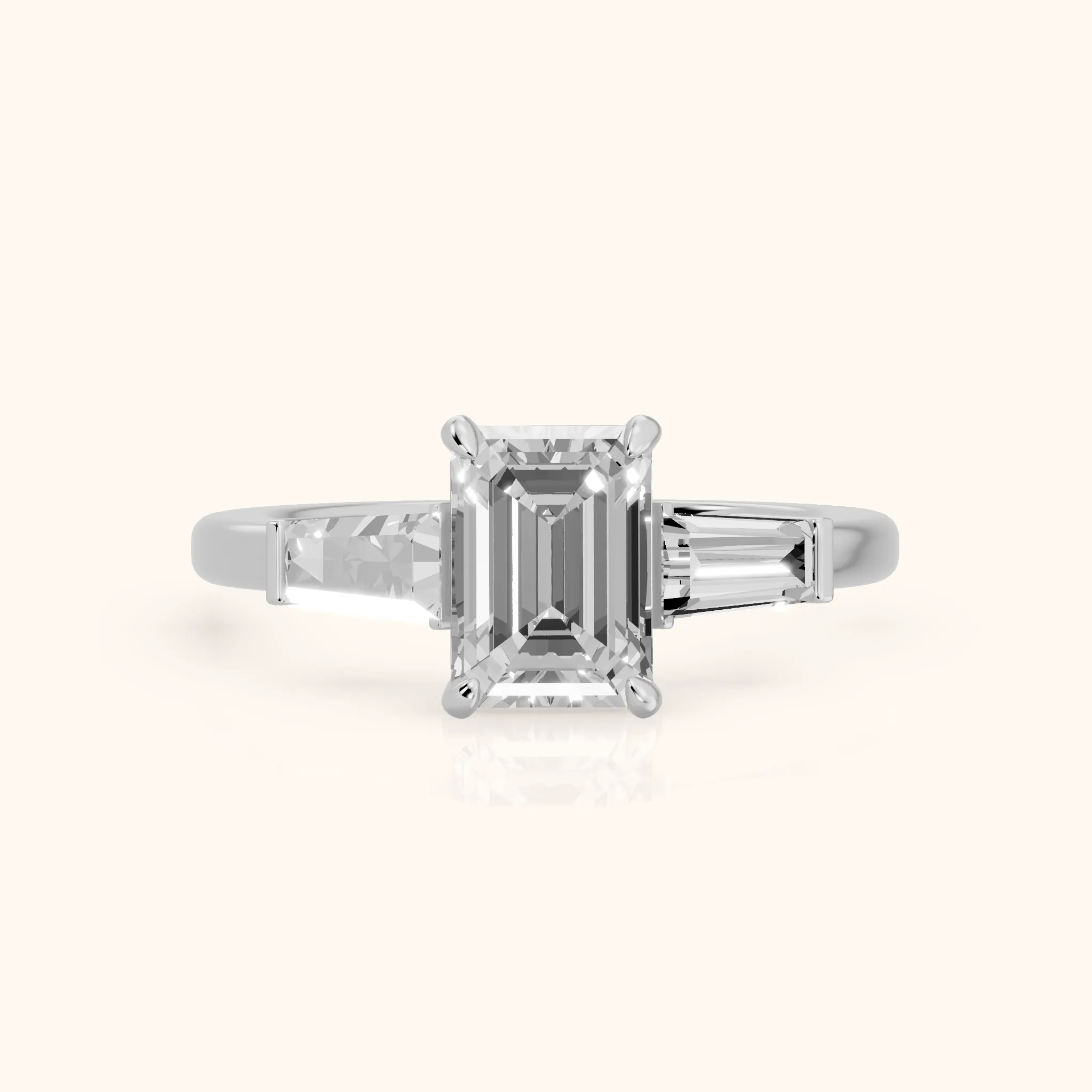 Zelda Tapered Baguette Emerald Diamond Engagement Ring in Platinum — view 1