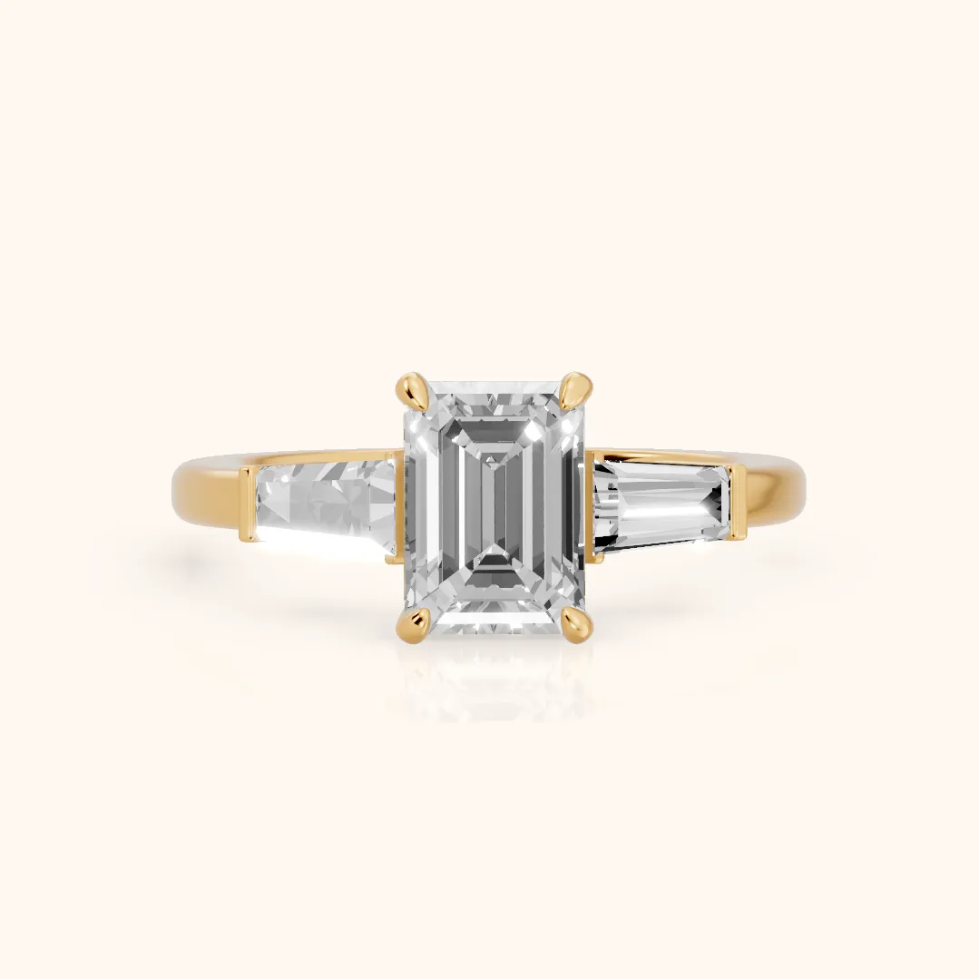 Zelda Tapered Baguette Emerald Diamond Engagement Ring in Yellow Gold — view 2