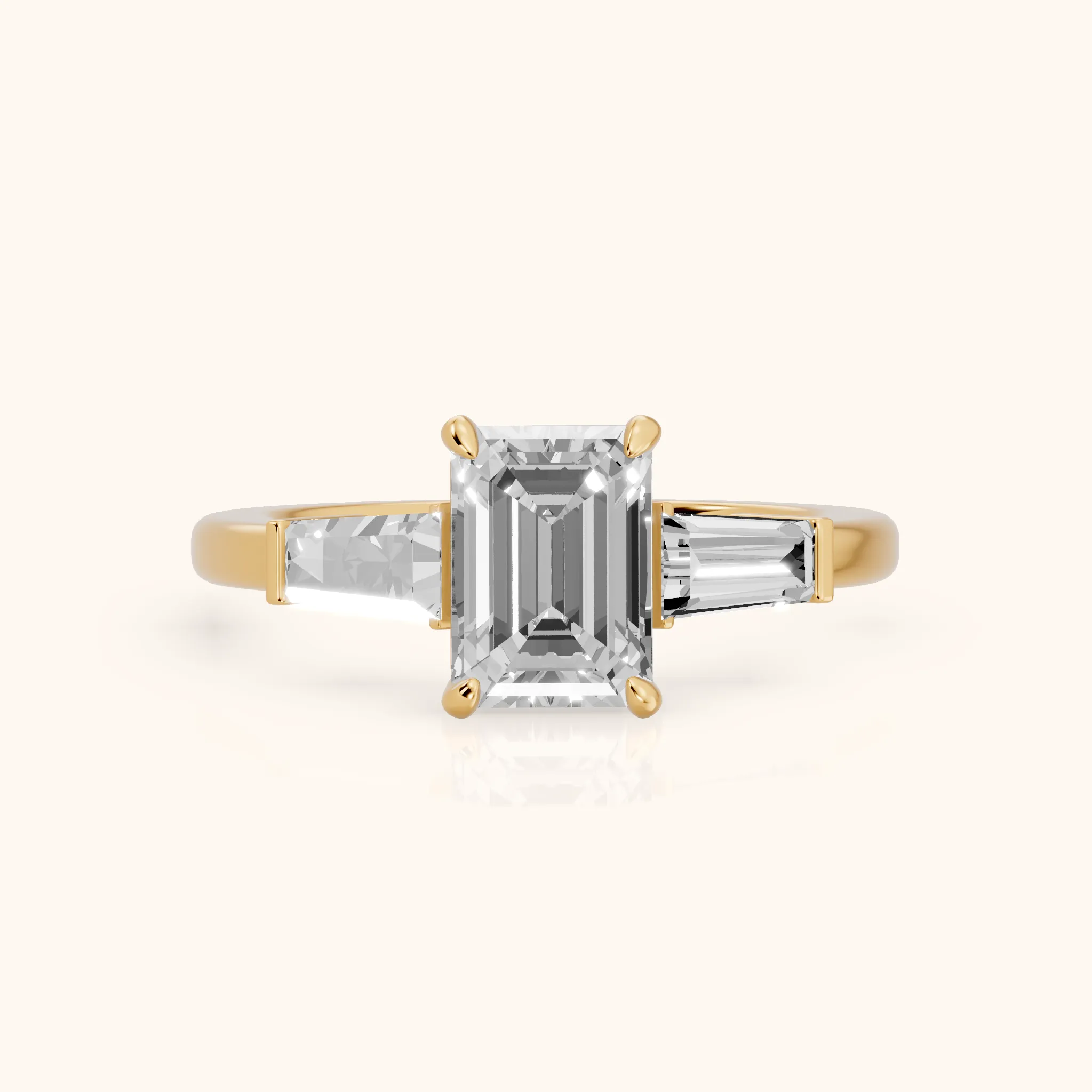 Zelda Tapered Baguette Emerald Diamond Engagement Ring in Yellow Gold — view 1