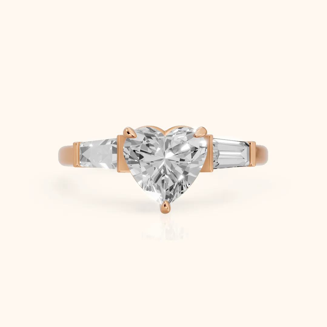 Zelda Tapered Baguette Heart Diamond Engagement Ring in Rose Gold — view 2