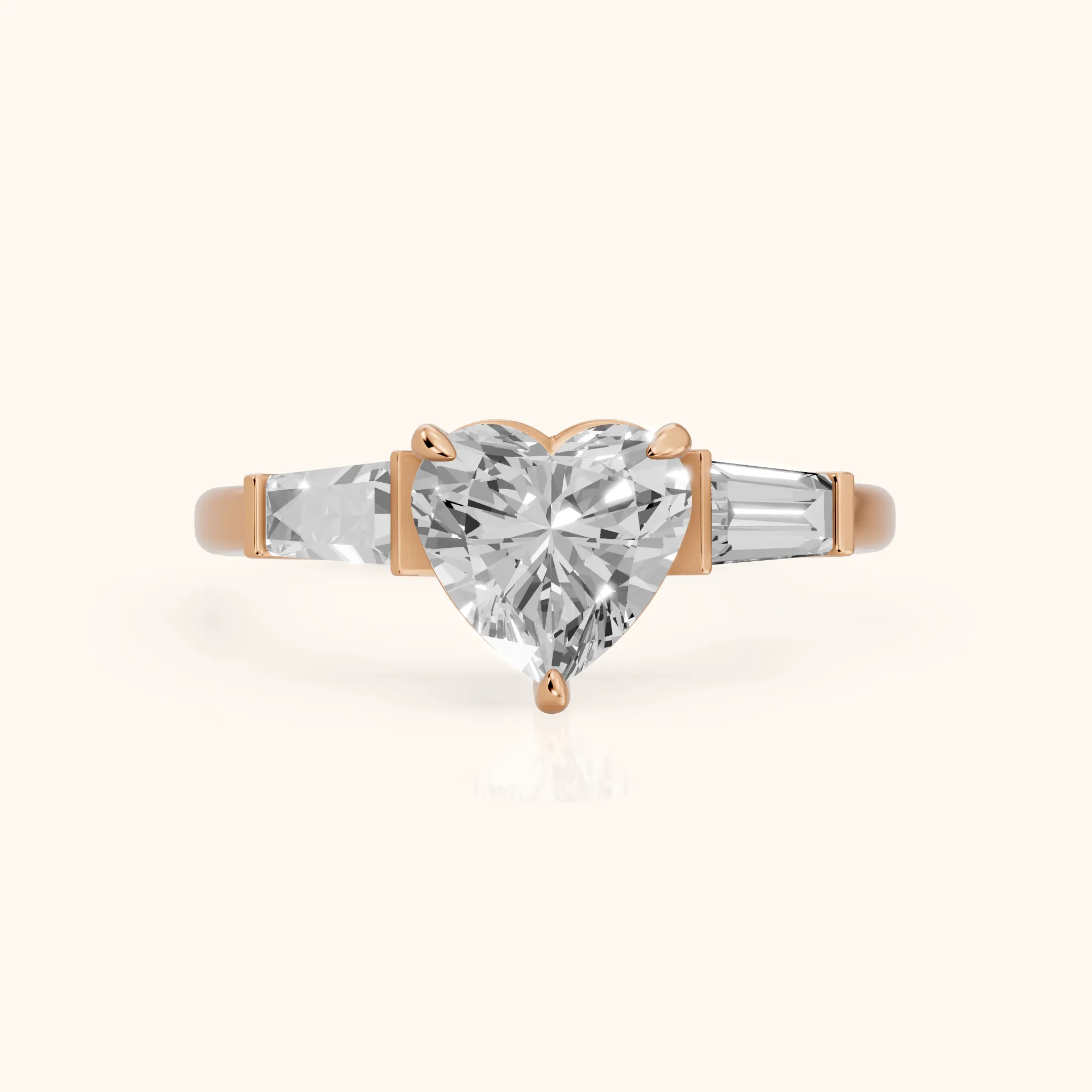 Zelda Tapered Baguette Heart Diamond Engagement Ring in Rose Gold — view 1