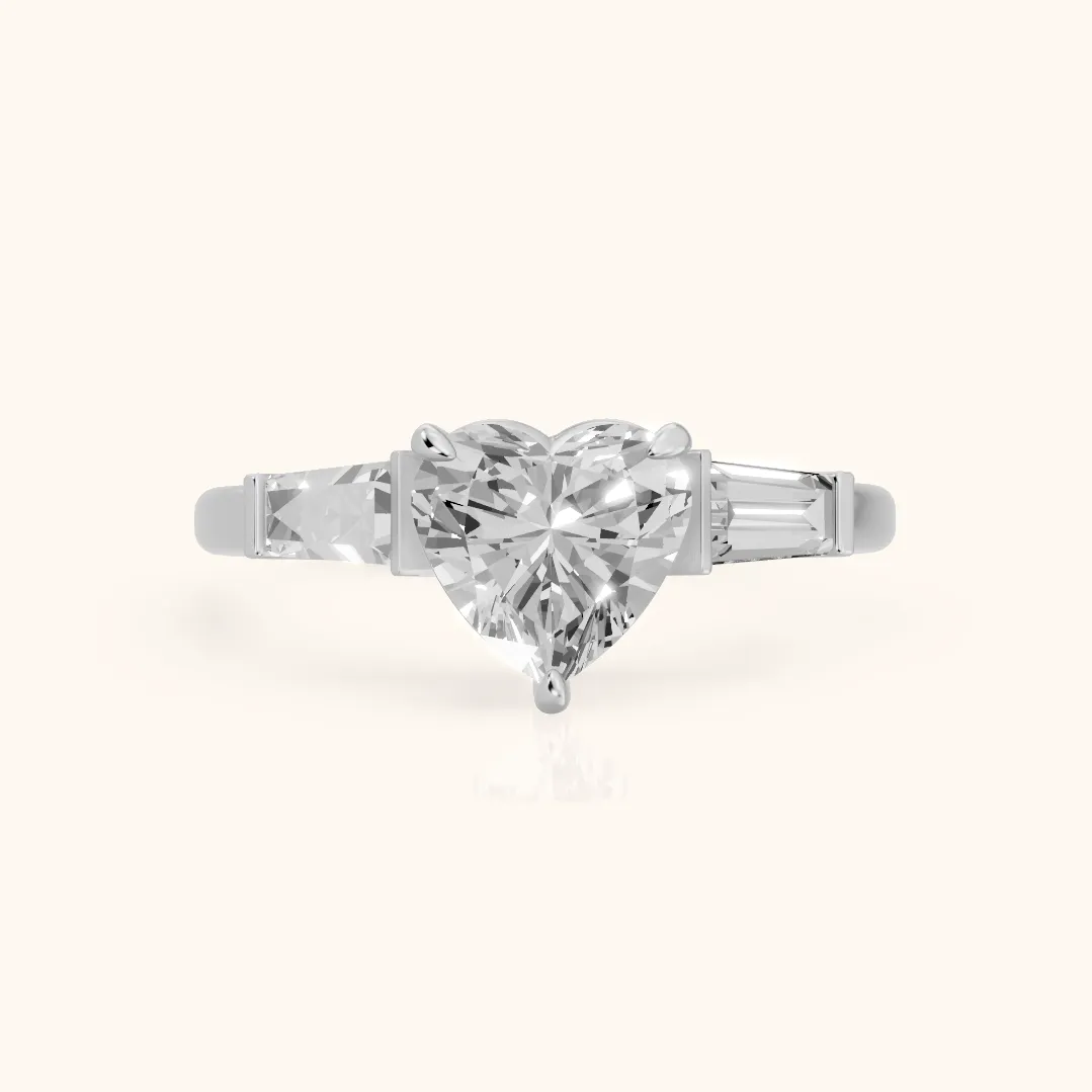 Zelda Tapered Baguette Heart Diamond Engagement Ring in Silver — view 2