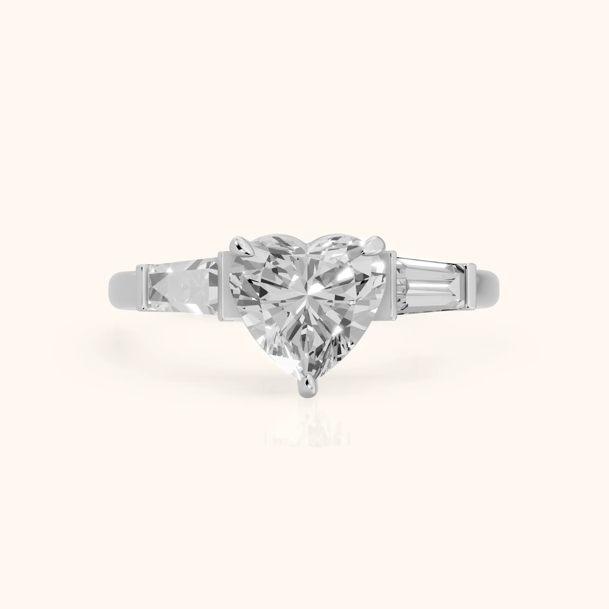 Zelda Tapered Baguette Heart Diamond Engagement Ring in Silver — view 1