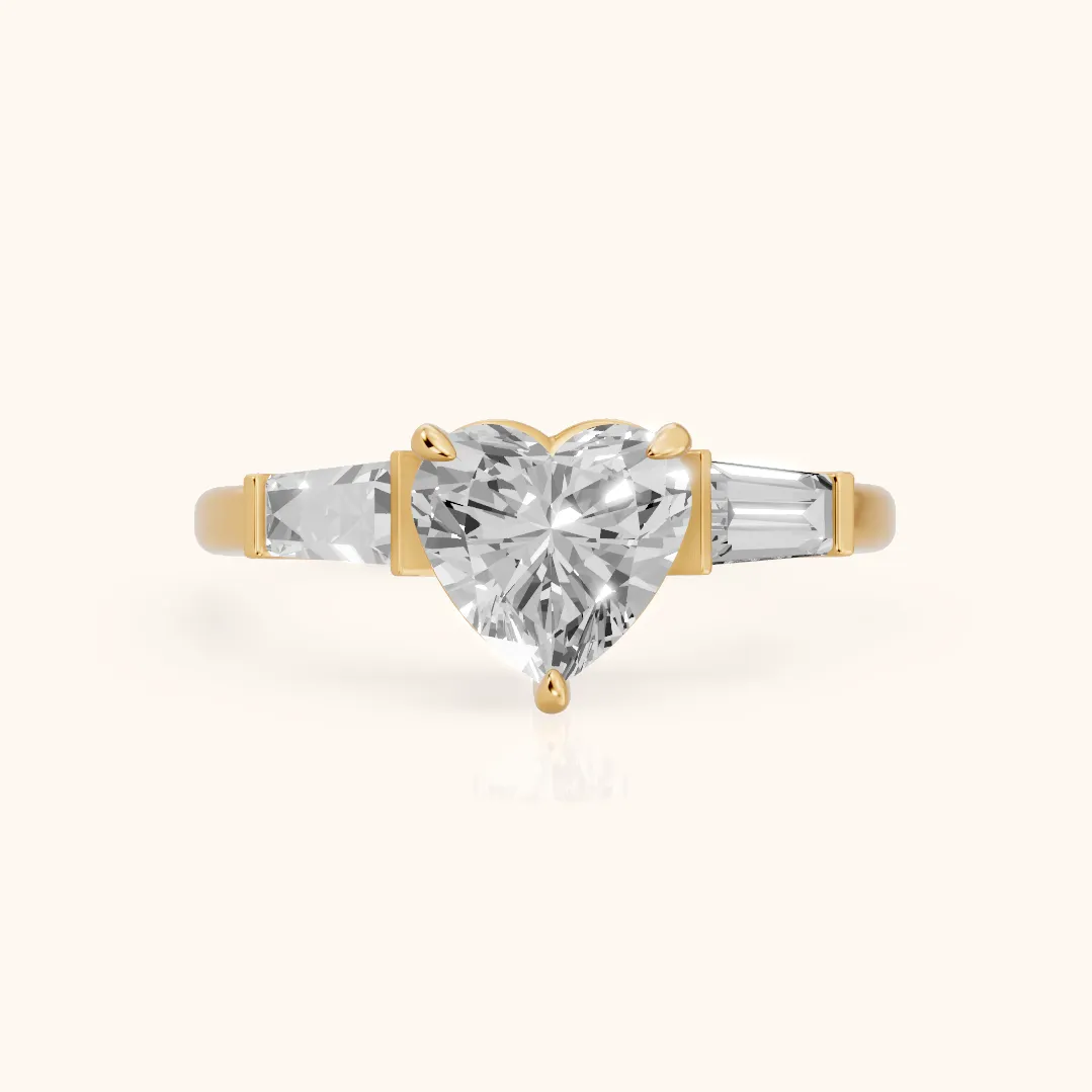 Zelda Tapered Baguette Heart Diamond Engagement Ring in Yellow Gold — view 2
