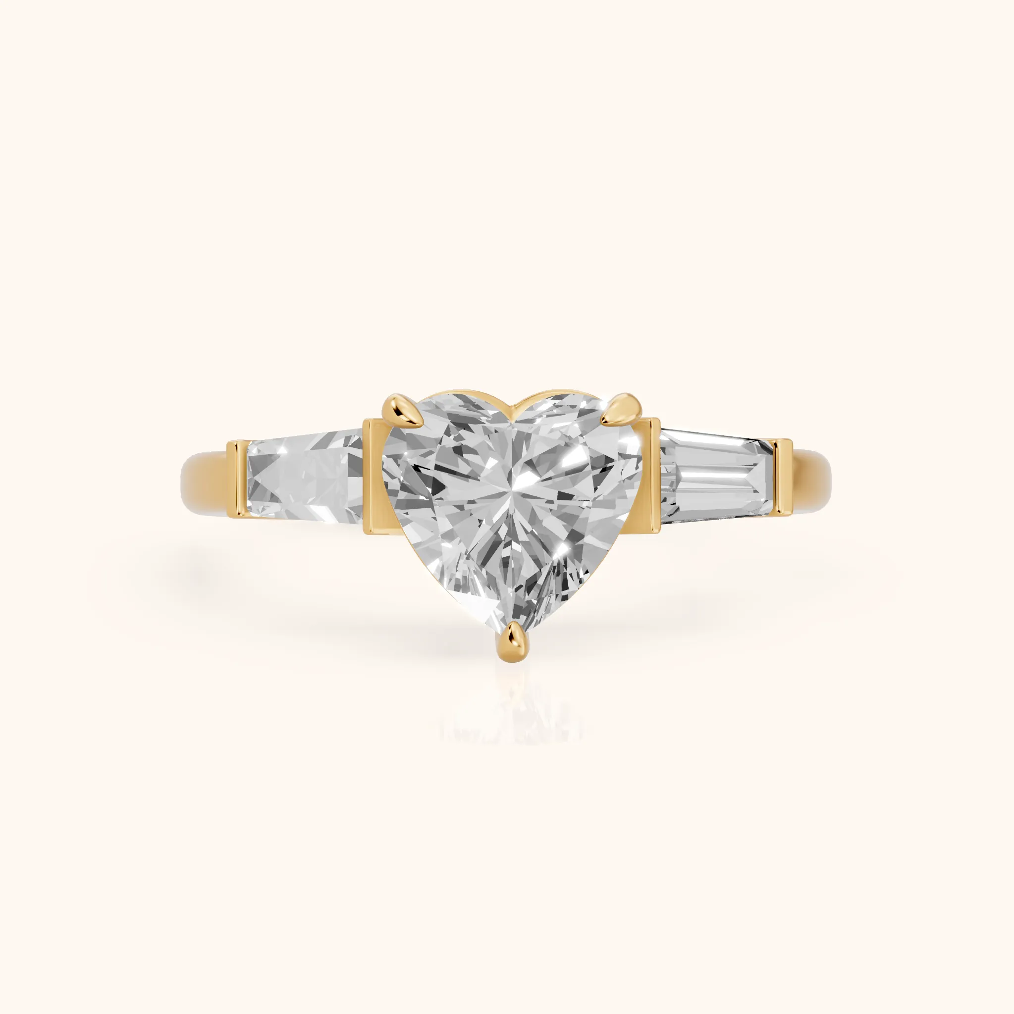 Zelda Tapered Baguette Heart Diamond Engagement Ring in Yellow Gold — view 1