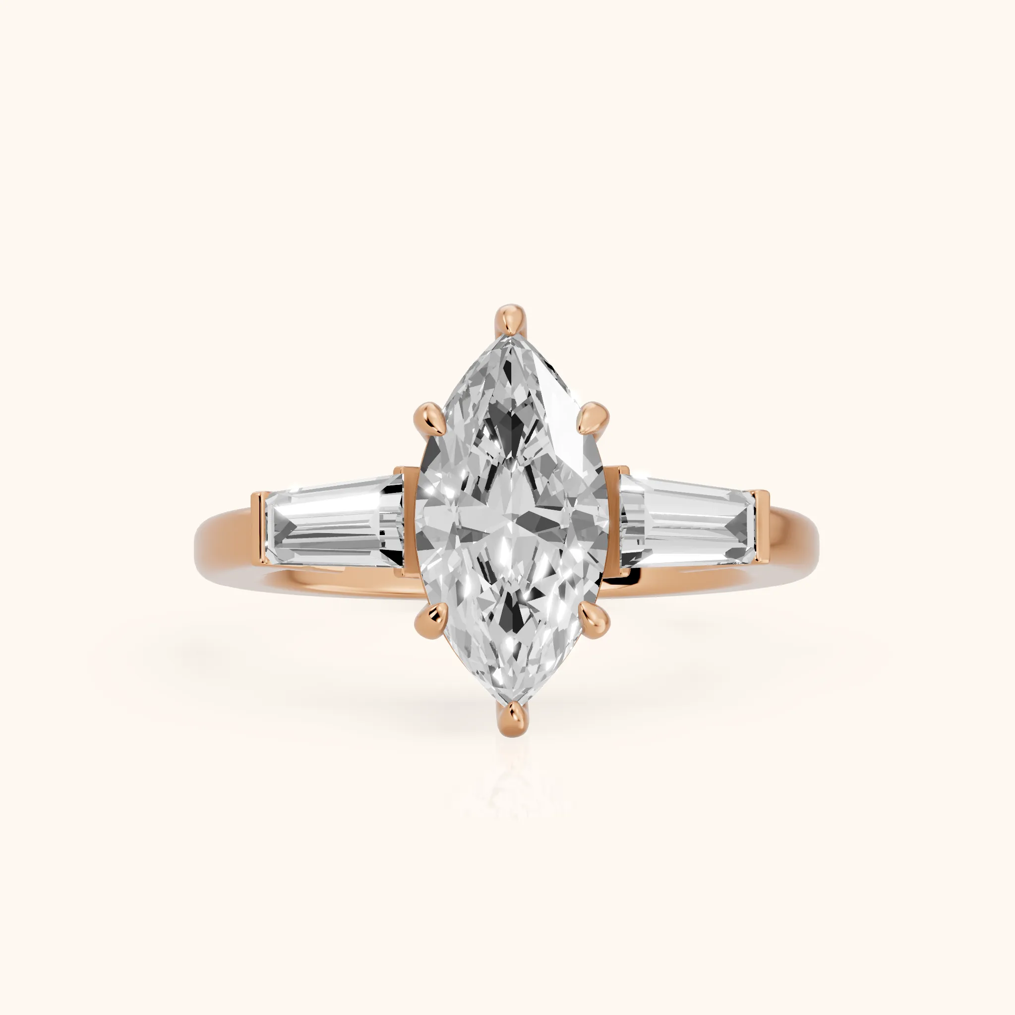 Zelda Tapered Baguette Marquise Diamond Engagement Ring in Rose Gold — view 1