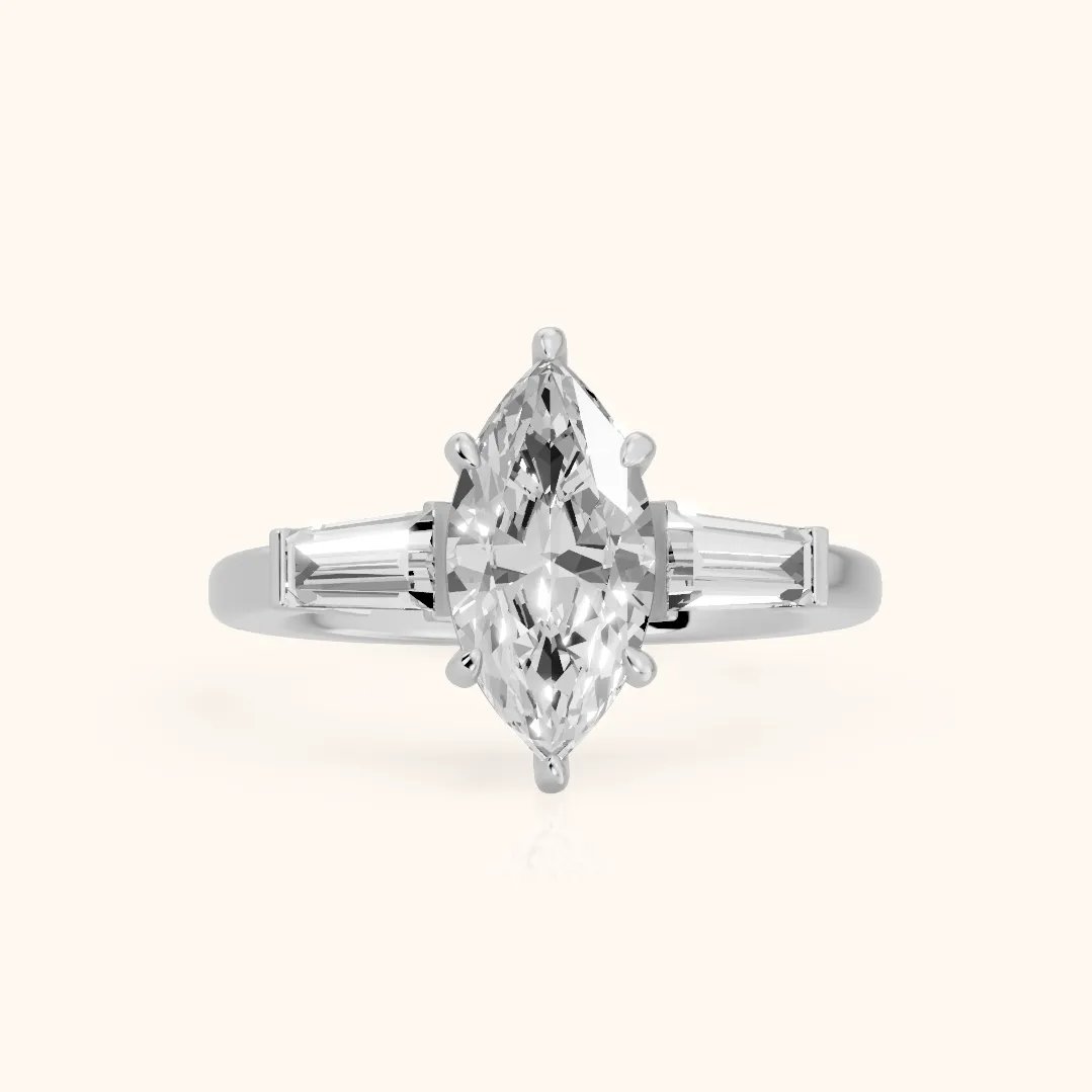 Zelda Tapered Baguette Marquise Diamond Engagement Ring in Platinum — view 2