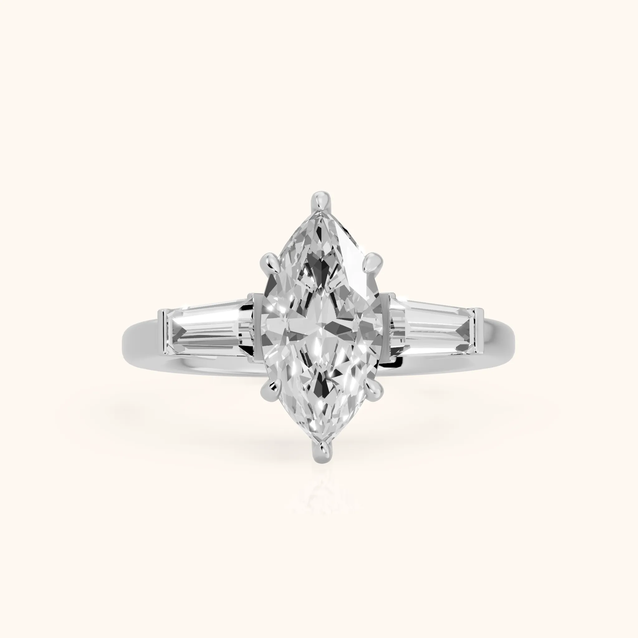 Zelda Tapered Baguette Marquise Diamond Engagement Ring in Platinum — view 1
