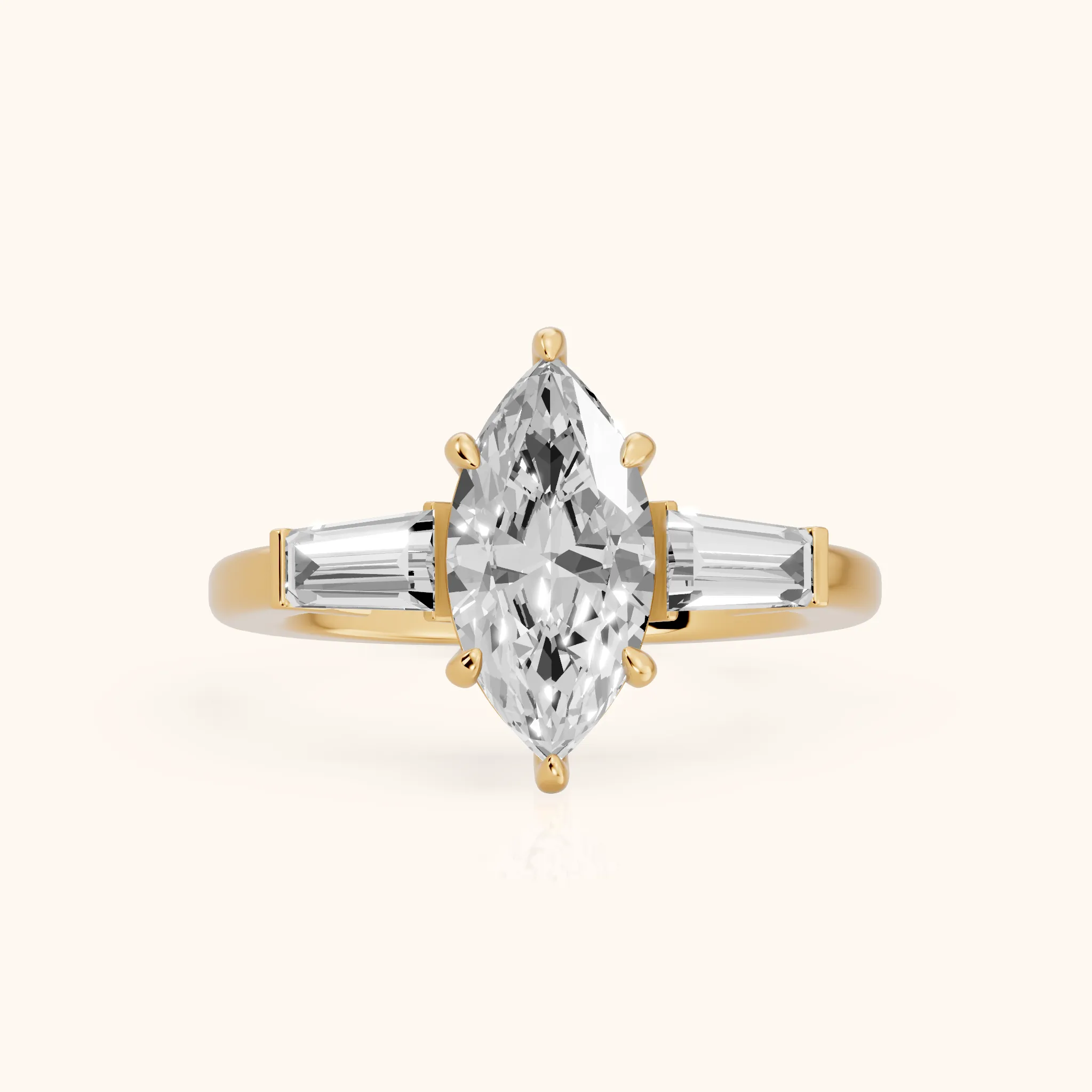 Zelda Tapered Baguette Marquise Diamond Engagement Ring in Yellow Gold — view 1