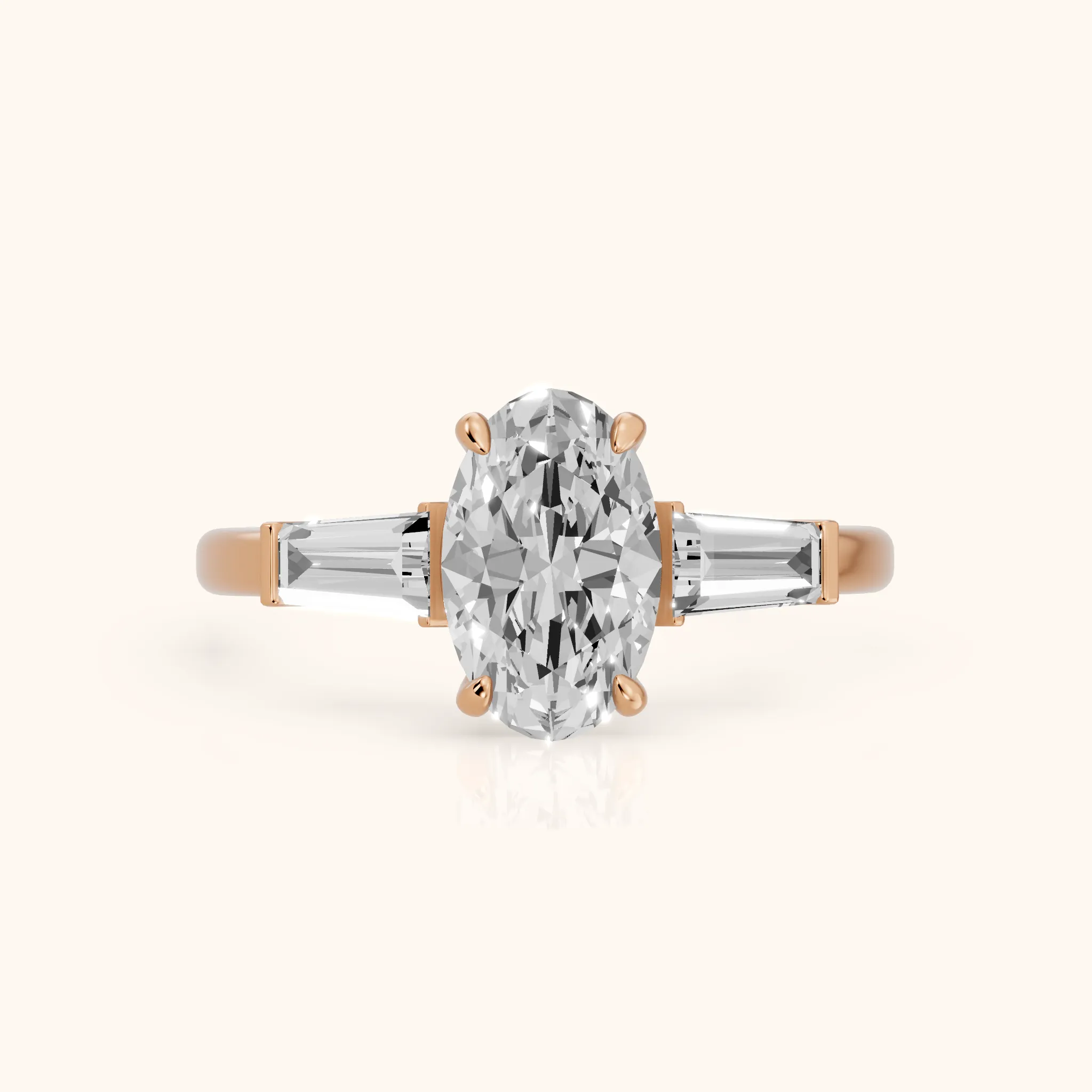 Zelda Tapered Baguette Oval Diamond Engagement Ring in Rose Gold — view 1