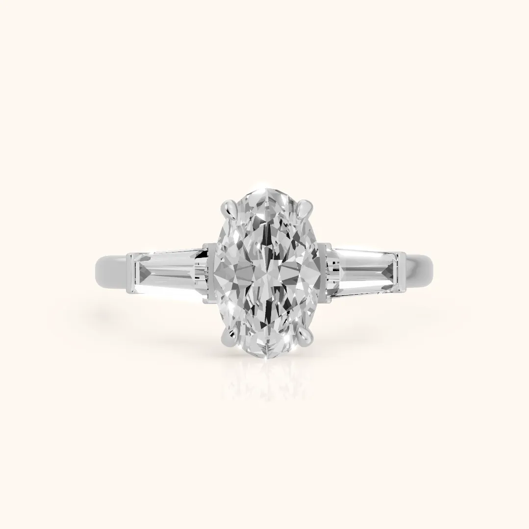 Zelda Tapered Baguette Oval Diamond Engagement Ring in Silver — view 2