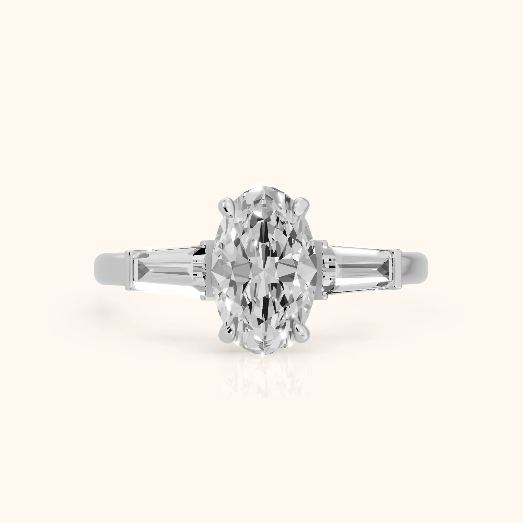 Zelda Tapered Baguette Oval Diamond Engagement Ring in Silver — view 1