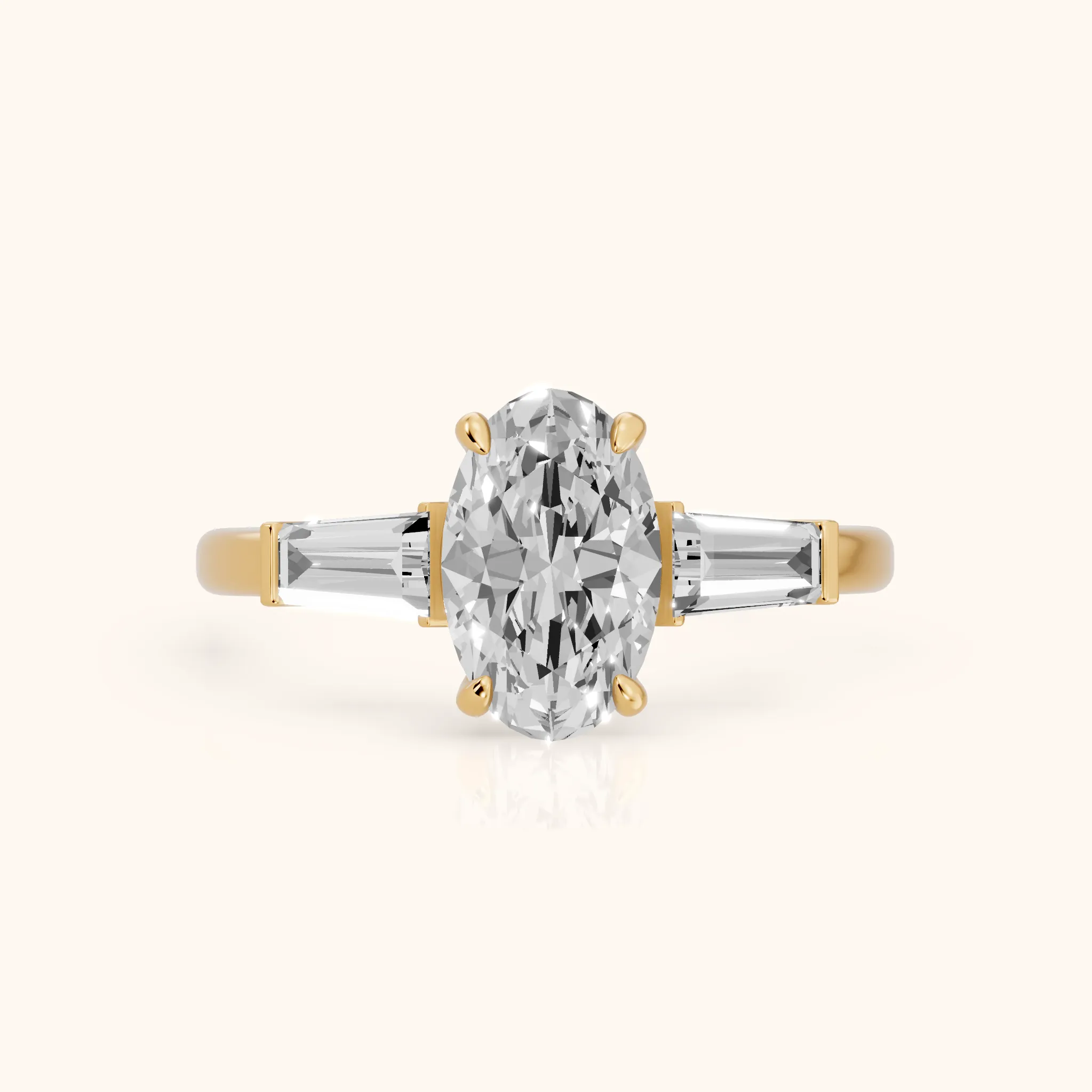 Zelda Tapered Baguette Oval Diamond Engagement Ring in Yellow Gold — view 1