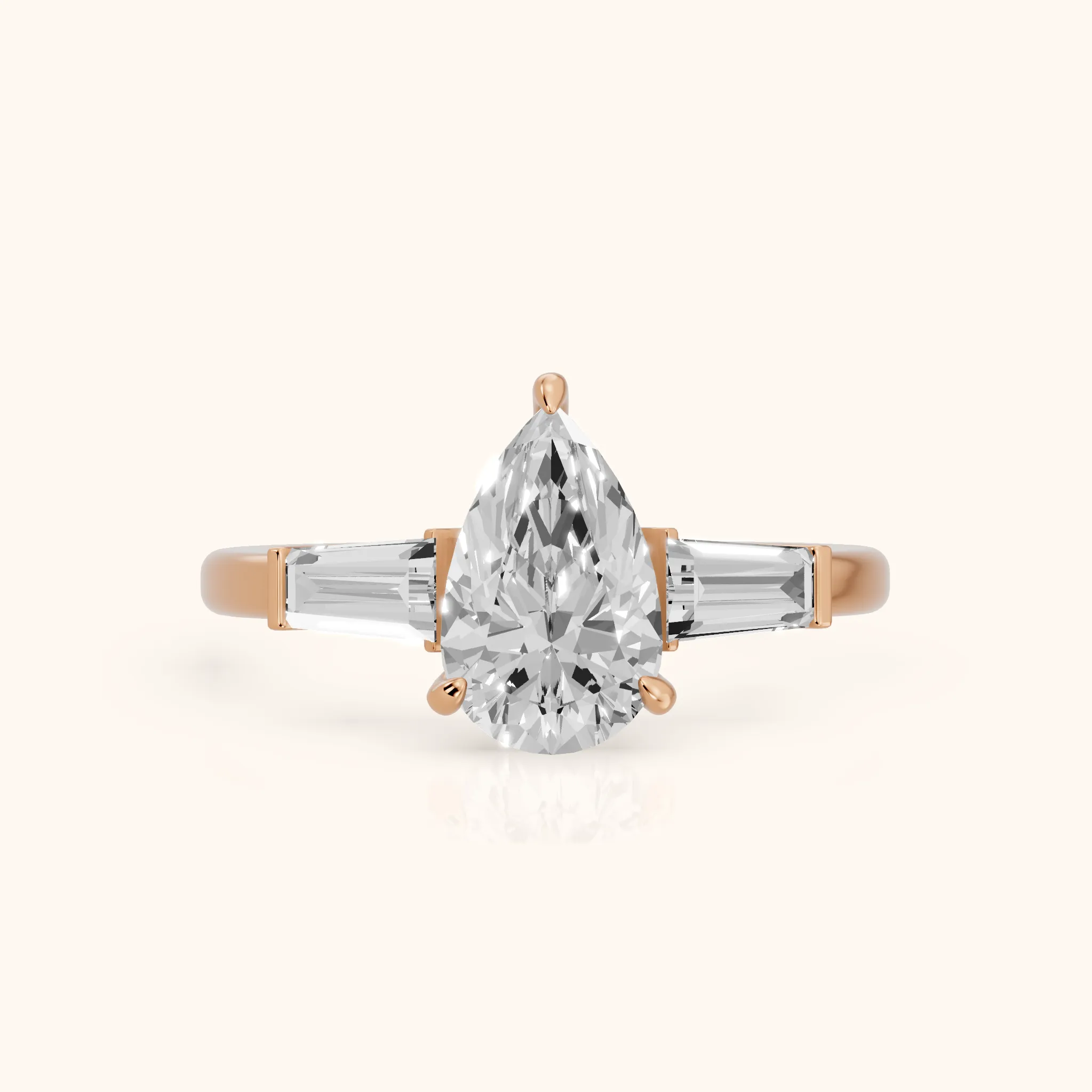 Zelda Tapered Baguette Pear Diamond Engagement Ring in Rose Gold — view 1