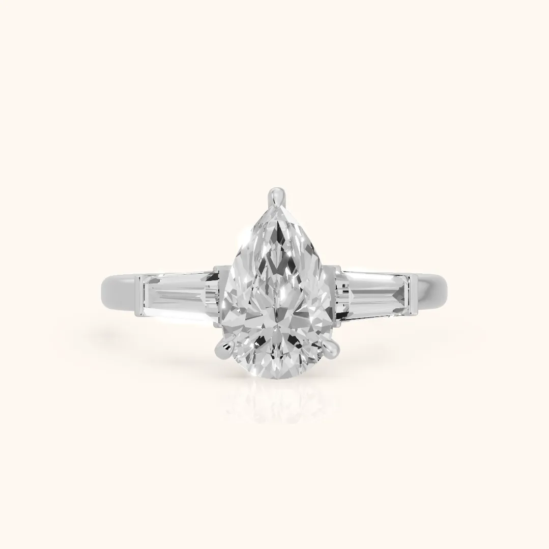 Zelda Tapered Baguette Pear Diamond Engagement Ring in Silver — view 2