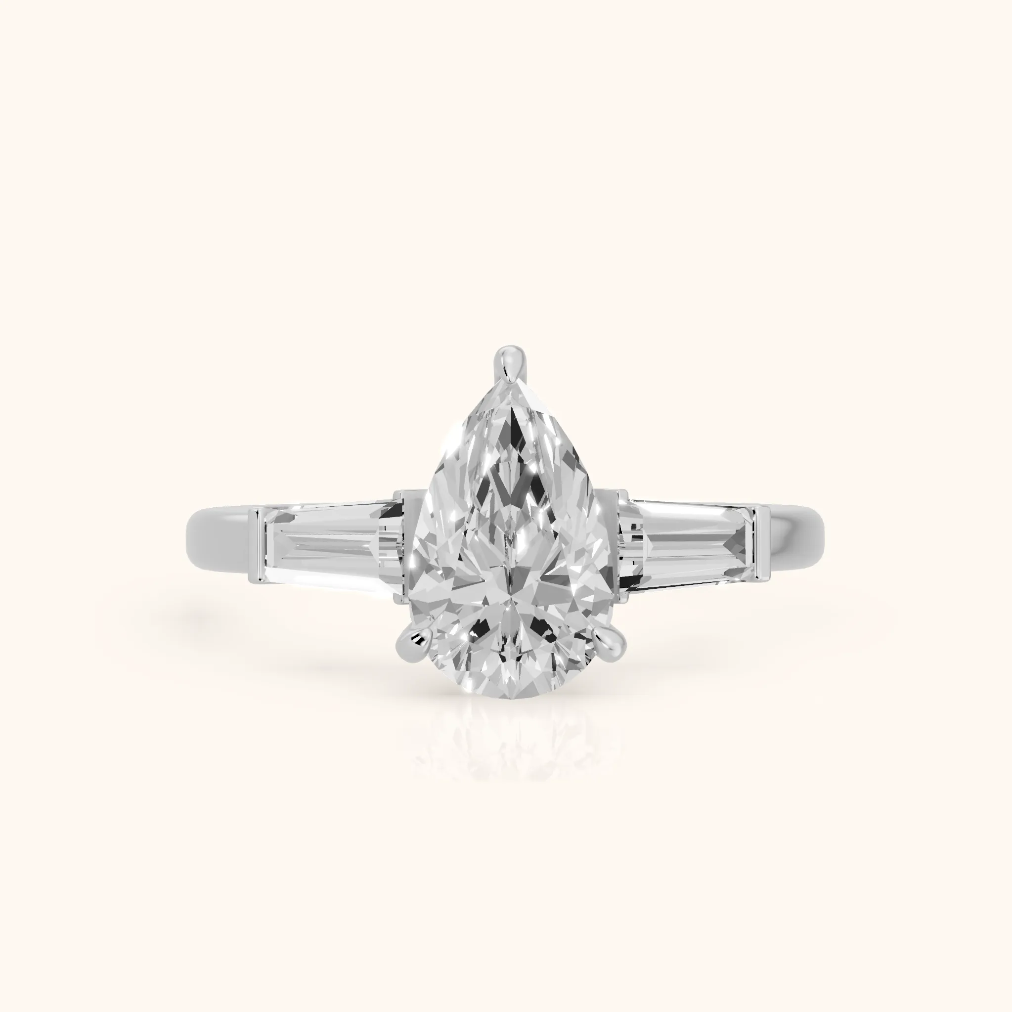Zelda Tapered Baguette Pear Diamond Engagement Ring in Silver — view 1