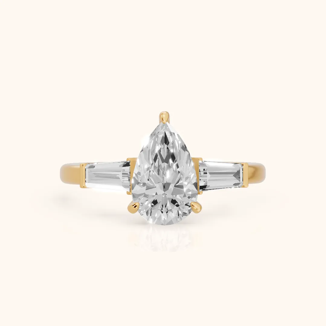 Zelda Tapered Baguette Pear Diamond Engagement Ring in Yellow Gold — view 2