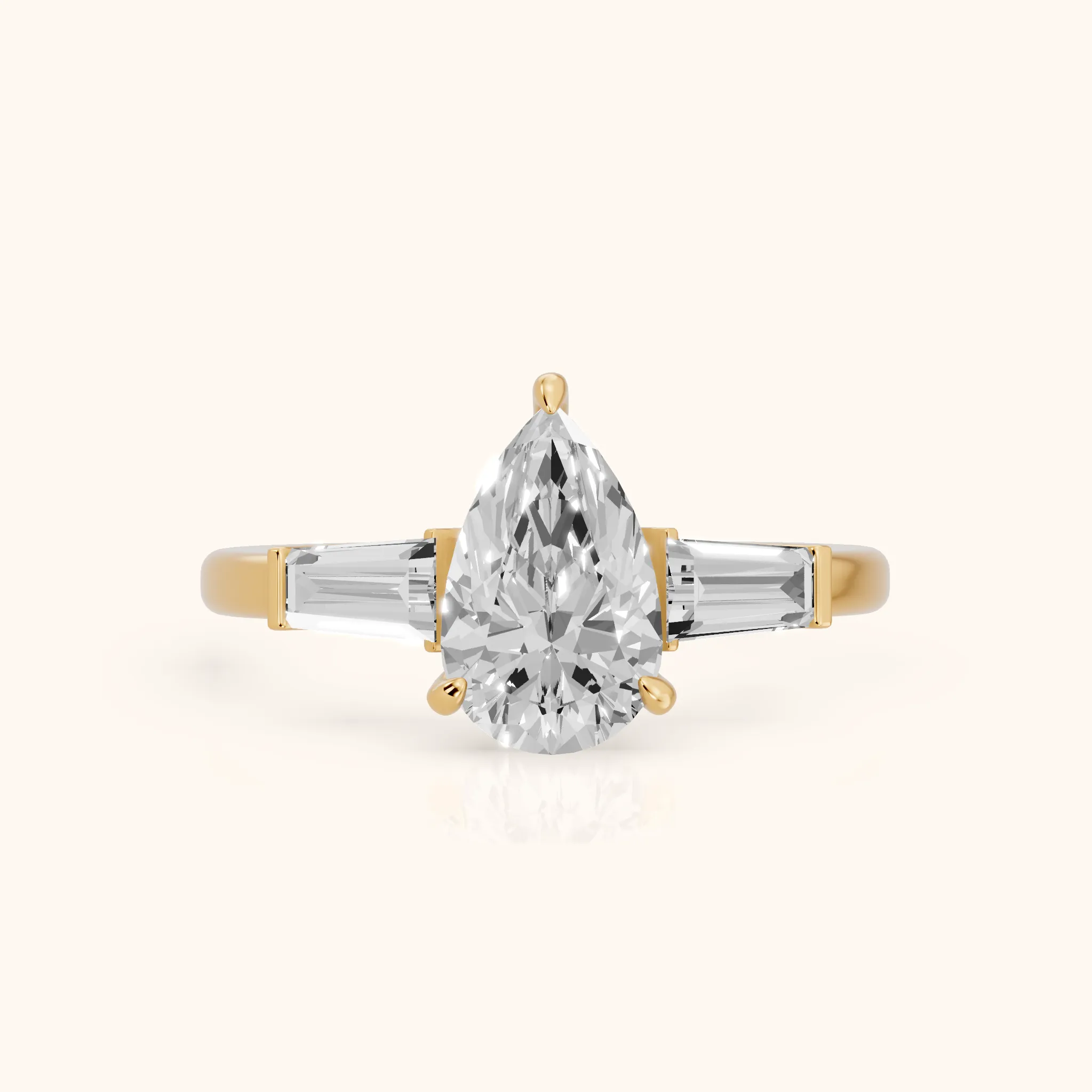 Zelda Tapered Baguette Pear Diamond Engagement Ring in Yellow Gold — view 1
