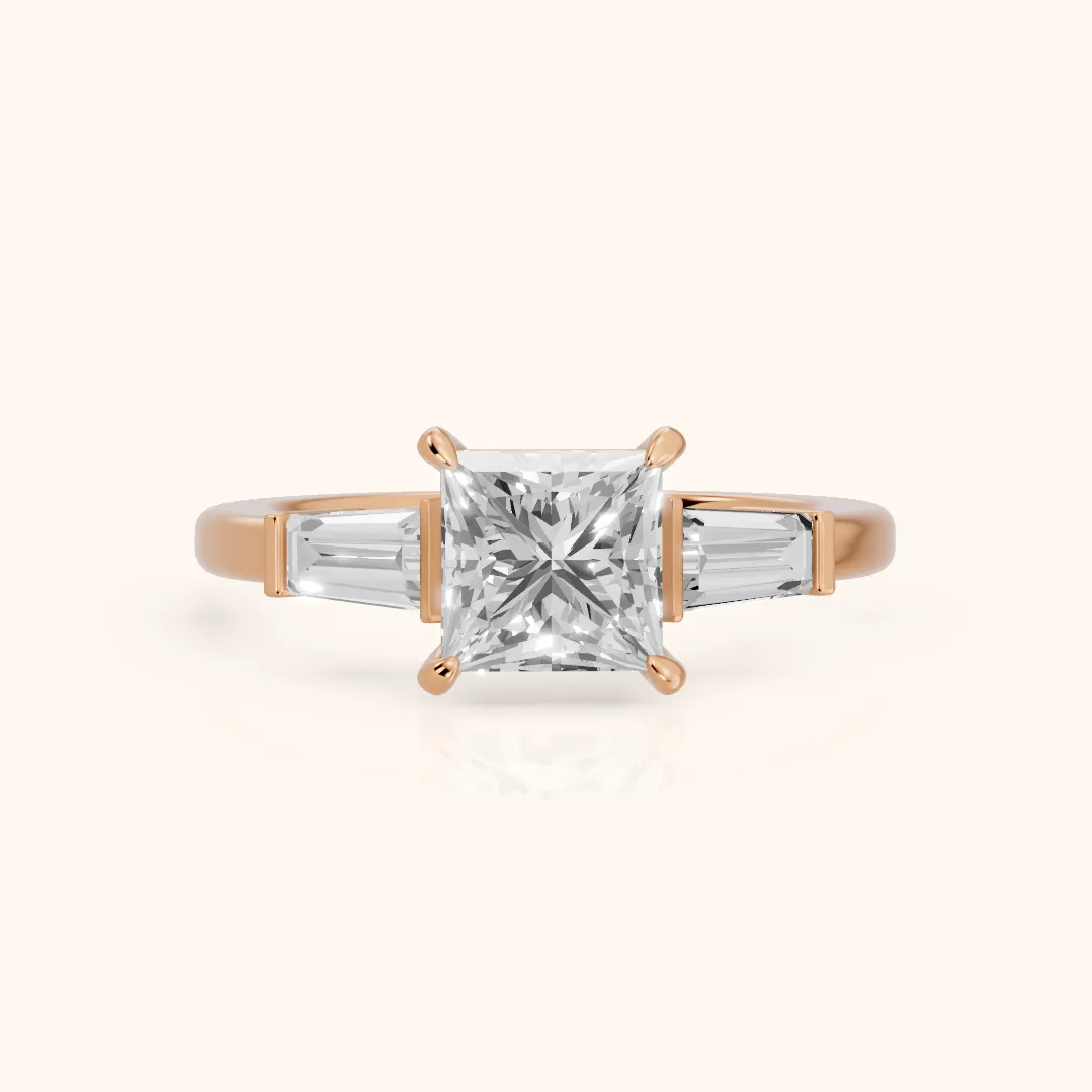 Zelda Tapered Baguette Princess Diamond Engagement Ring in Rose Gold — view 2