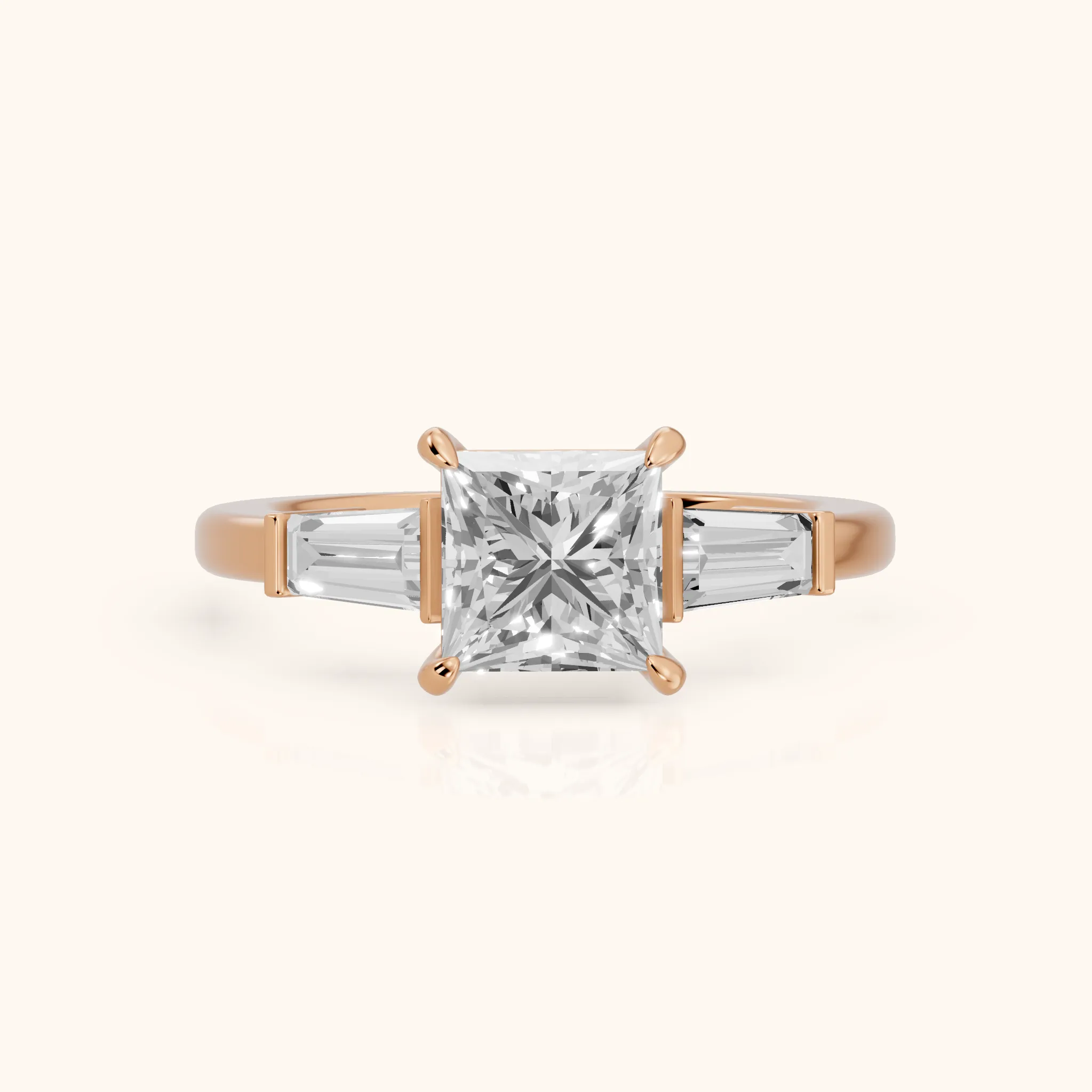 Zelda Tapered Baguette Princess Diamond Engagement Ring in Rose Gold — view 1