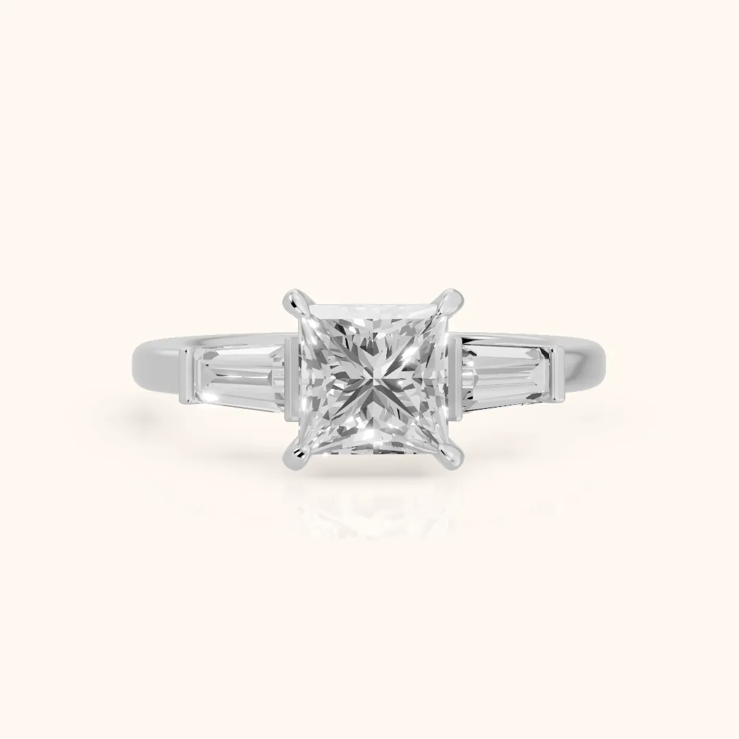 Zelda Tapered Baguette Princess Diamond Engagement Ring in Silver — view 2