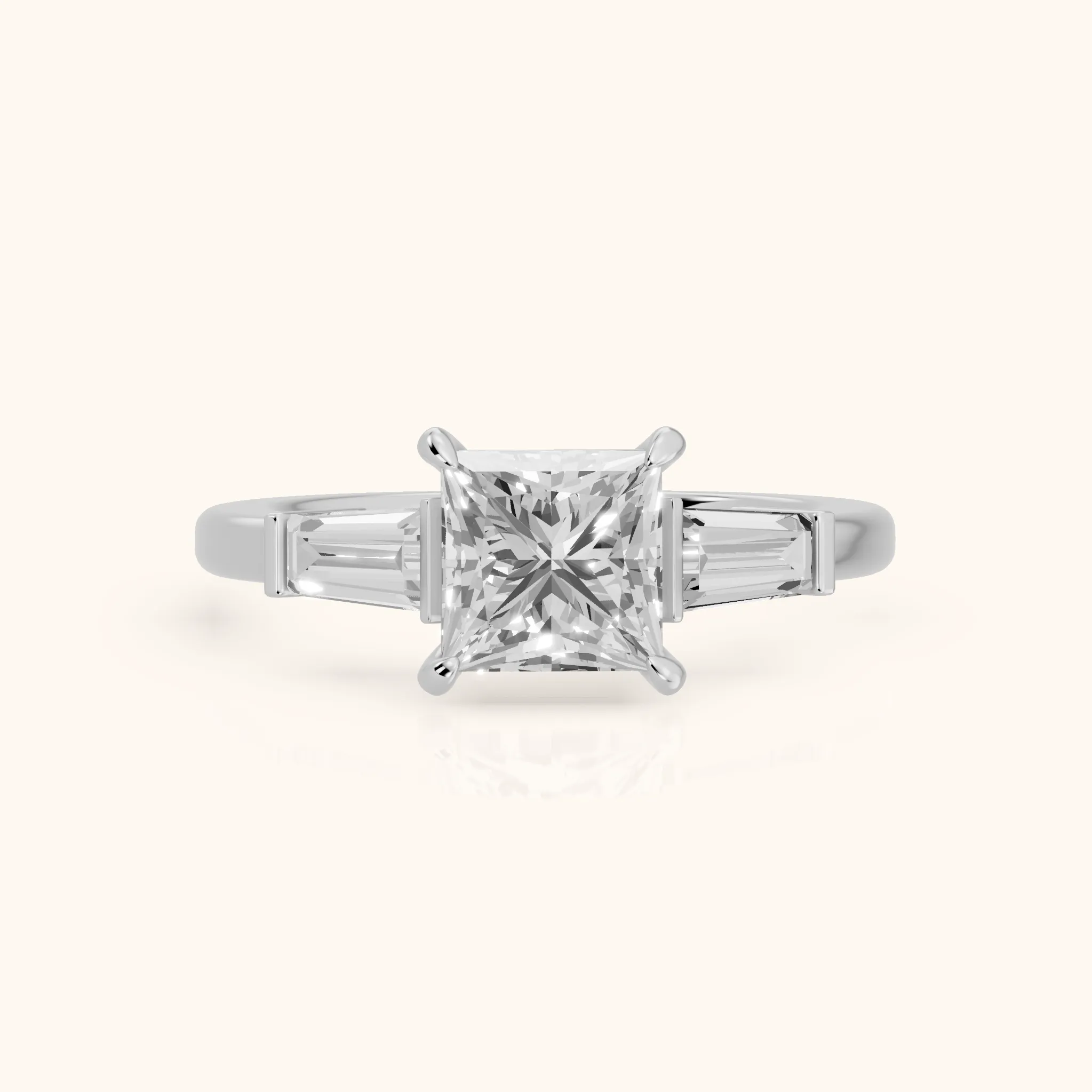 Zelda Tapered Baguette Princess Diamond Engagement Ring in Silver — view 1