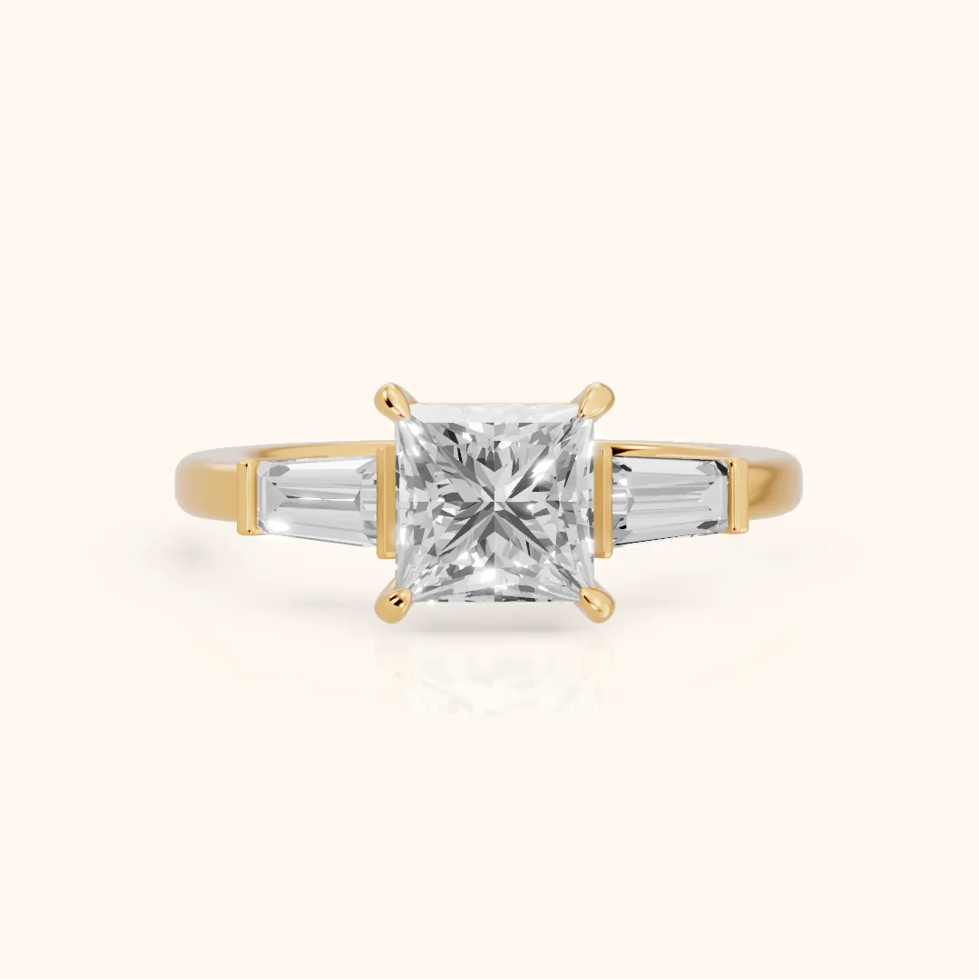Zelda Tapered Baguette Princess Diamond Engagement Ring in Yellow Gold — view 2