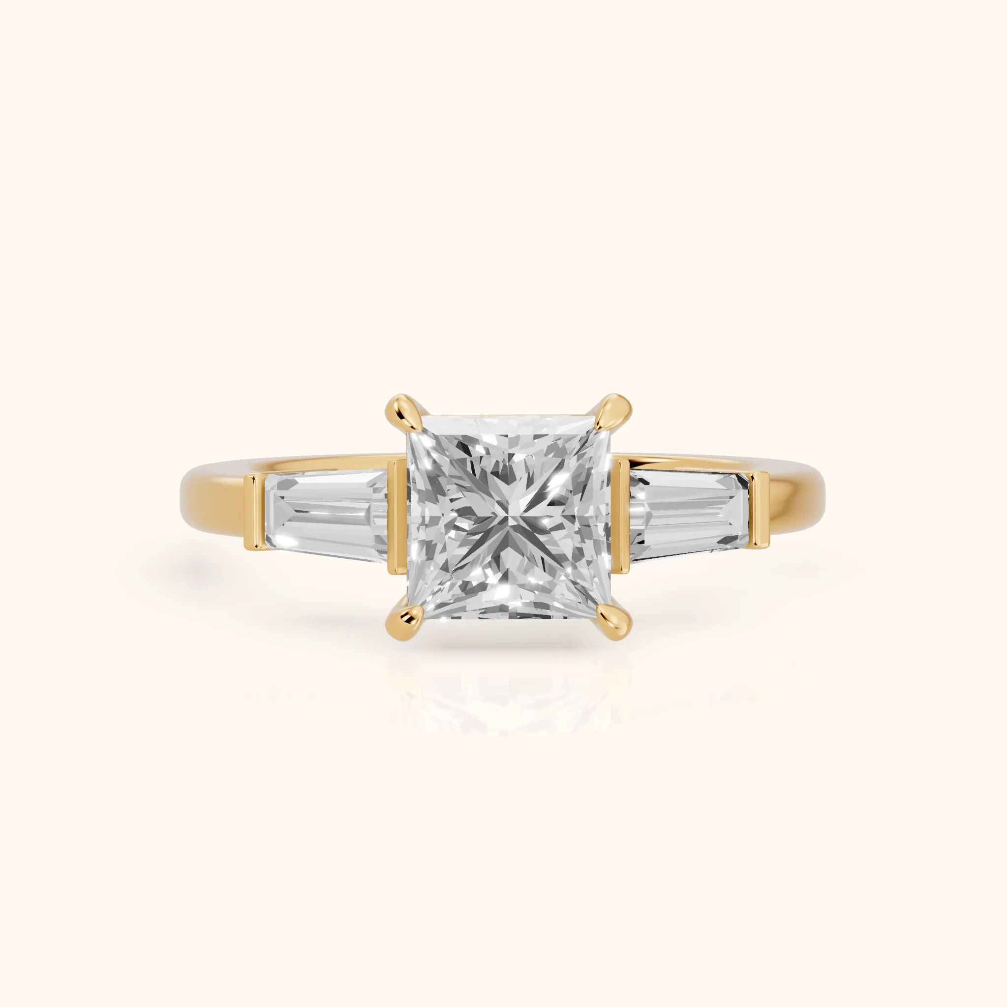 Zelda Tapered Baguette Princess Diamond Engagement Ring in Yellow Gold — view 1