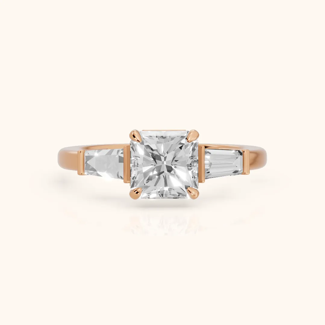 Zelda Tapered Baguette Radiant Diamond Engagement Ring in Rose Gold — view 2