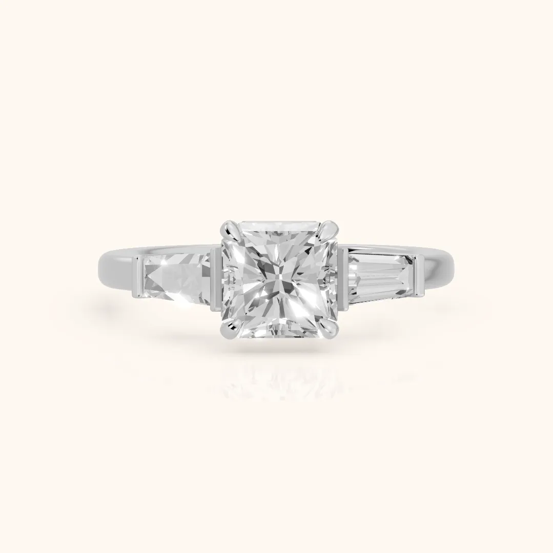 Zelda Tapered Baguette Radiant Diamond Engagement Ring in Silver — view 2