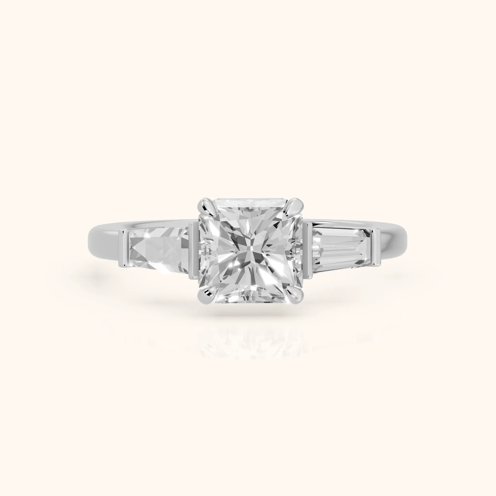 Zelda Tapered Baguette Radiant Diamond Engagement Ring in Silver — view 1
