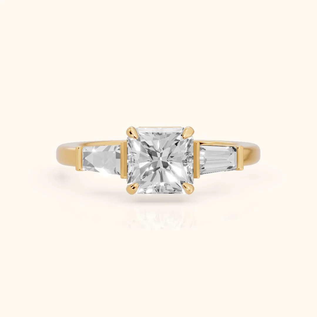 Zelda Tapered Baguette Radiant Diamond Engagement Ring in Yellow Gold — view 2