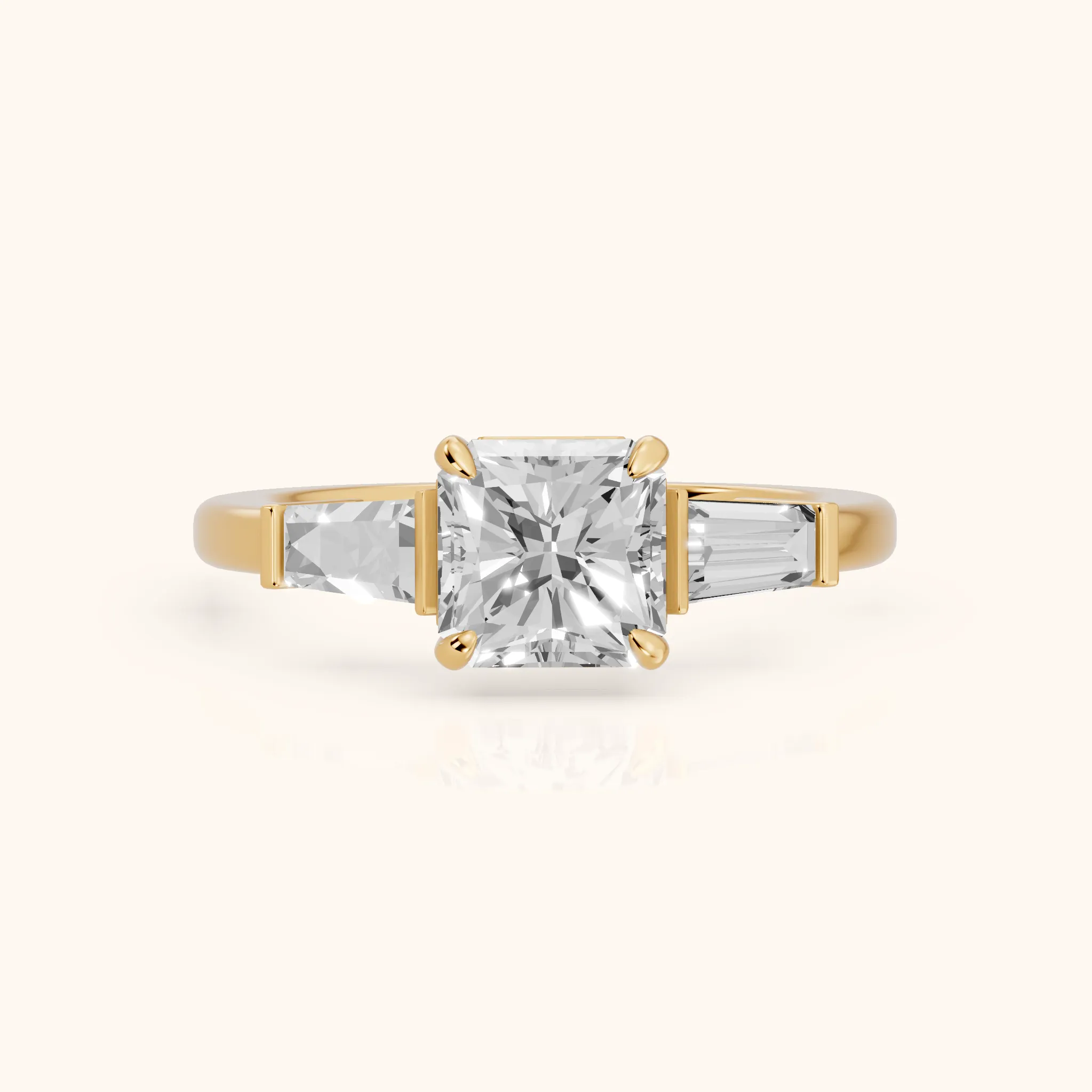 Zelda Tapered Baguette Radiant Diamond Engagement Ring in Yellow Gold — view 1