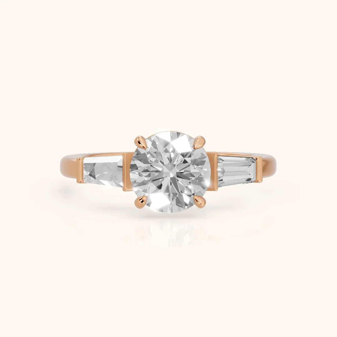 Zelda Tapered Baguette Round Diamond Engagement Ring in Rose Gold — view 2