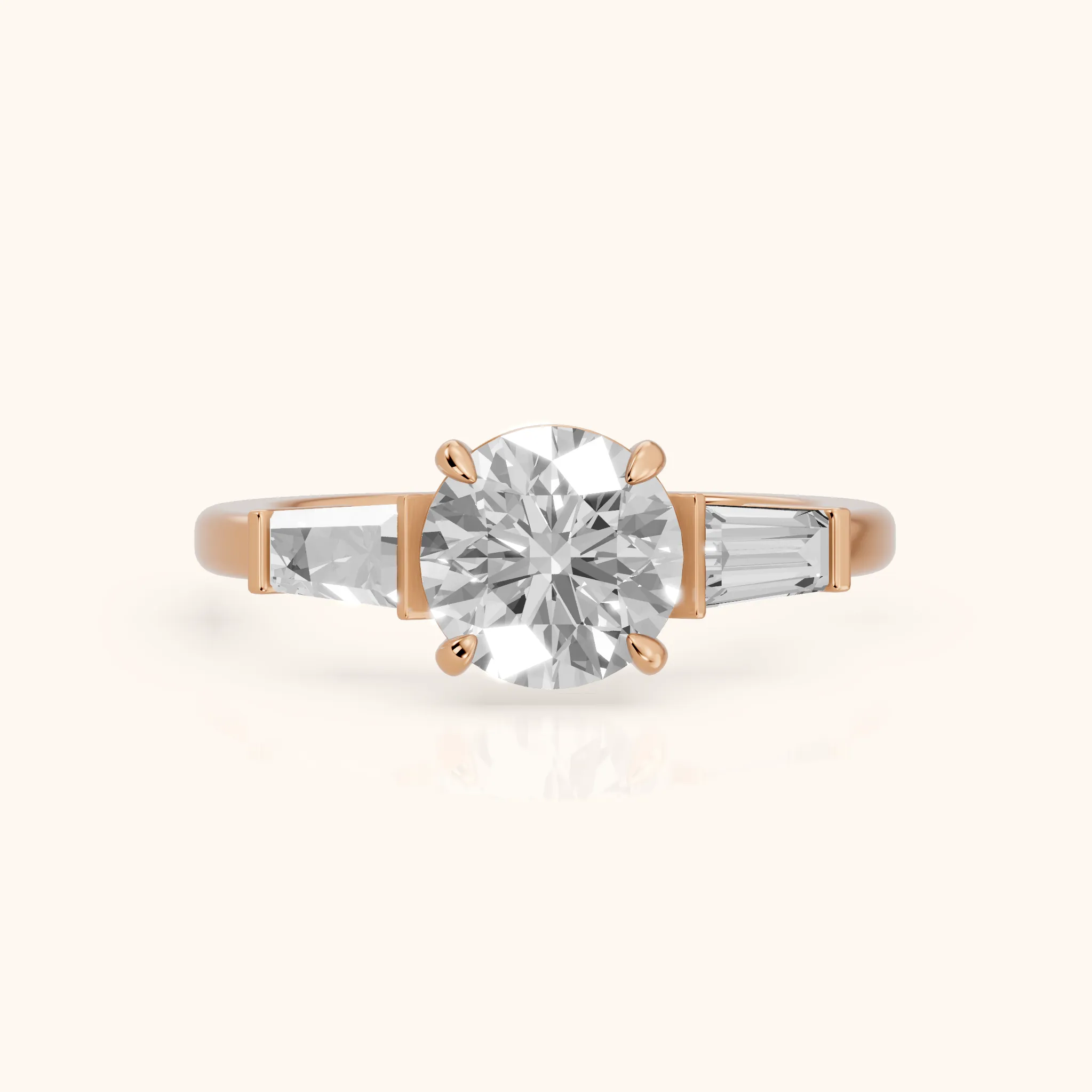 Zelda Tapered Baguette Round Diamond Engagement Ring in Rose Gold — view 1