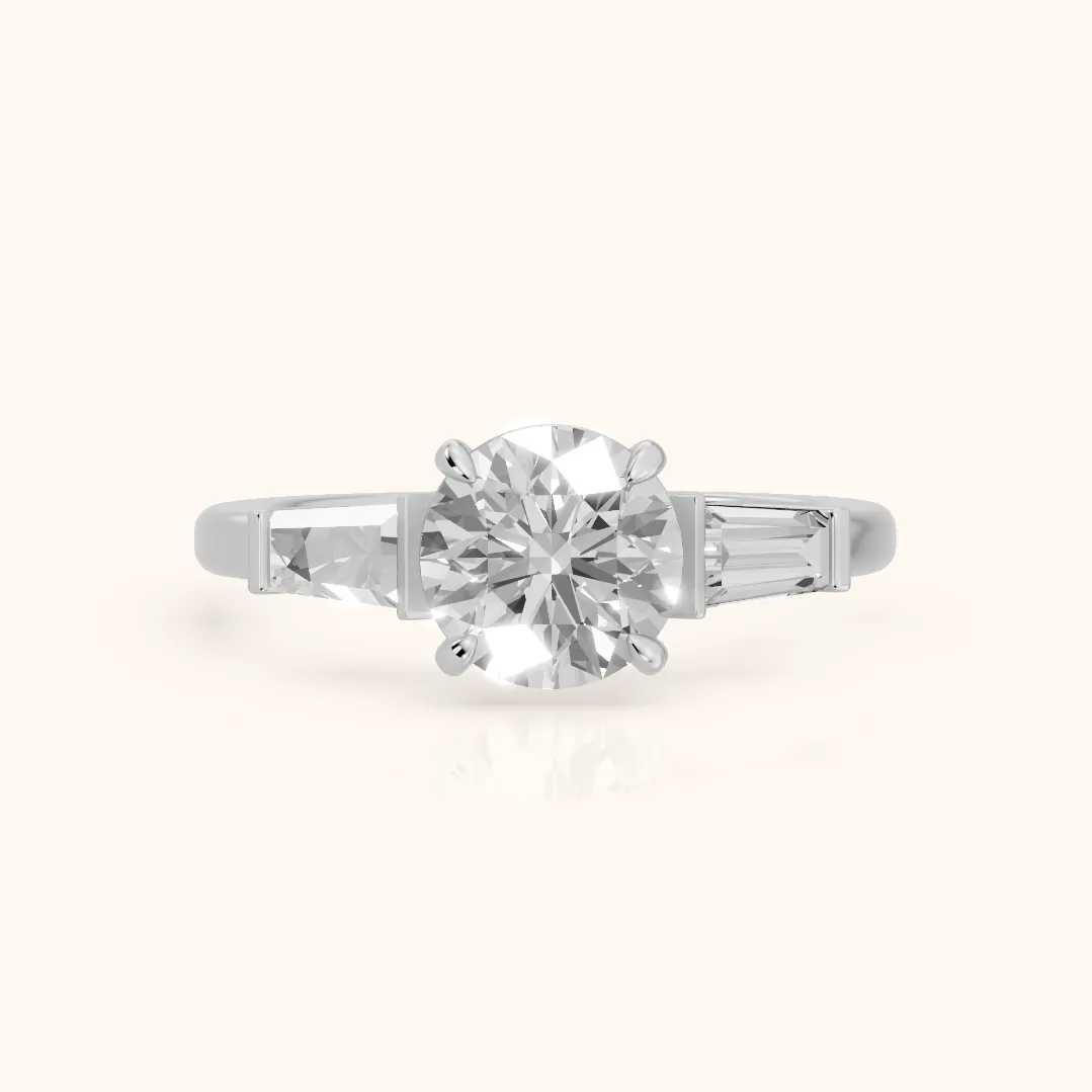Zelda Tapered Baguette Round Diamond Engagement Ring in Silver — view 2